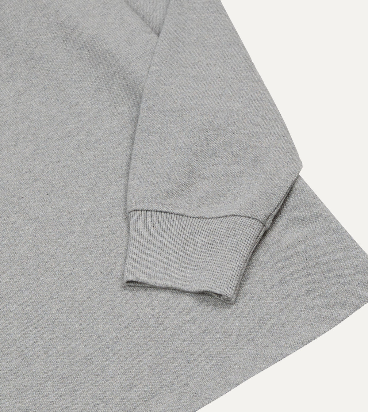 Grey Melange Pique Cotton Long-Sleeve Polo Shirt