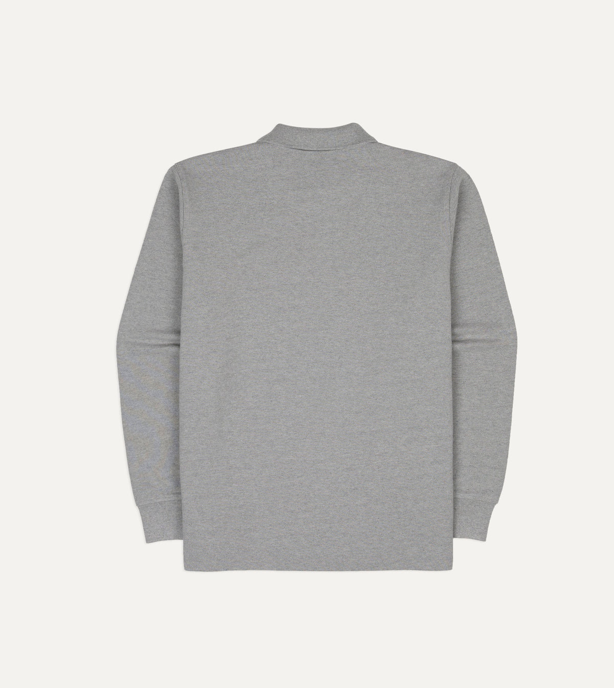 Grey Melange Pique Cotton Long-Sleeve Polo Shirt