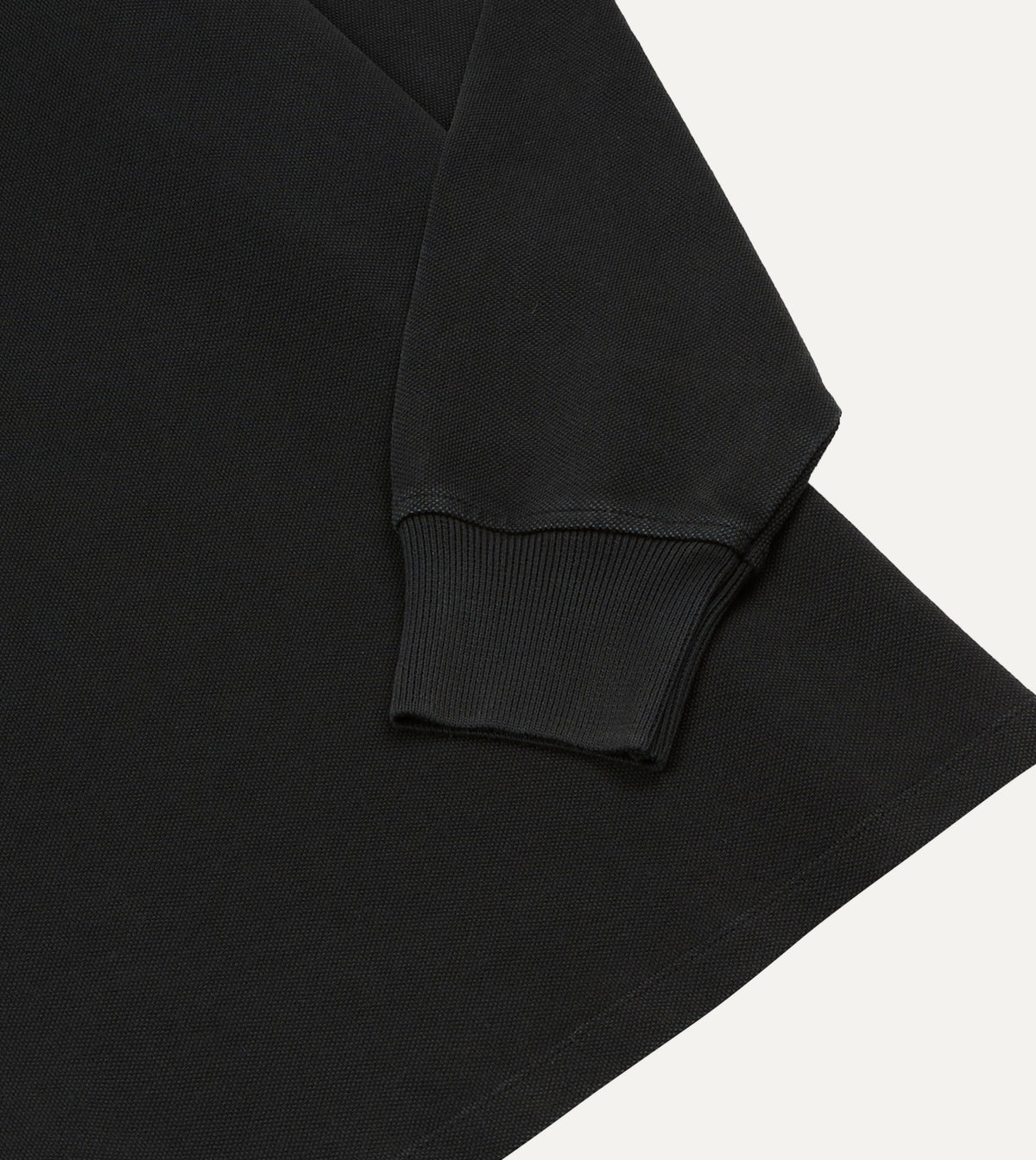 Black Pique Cotton Long-Sleeve Polo Shirt