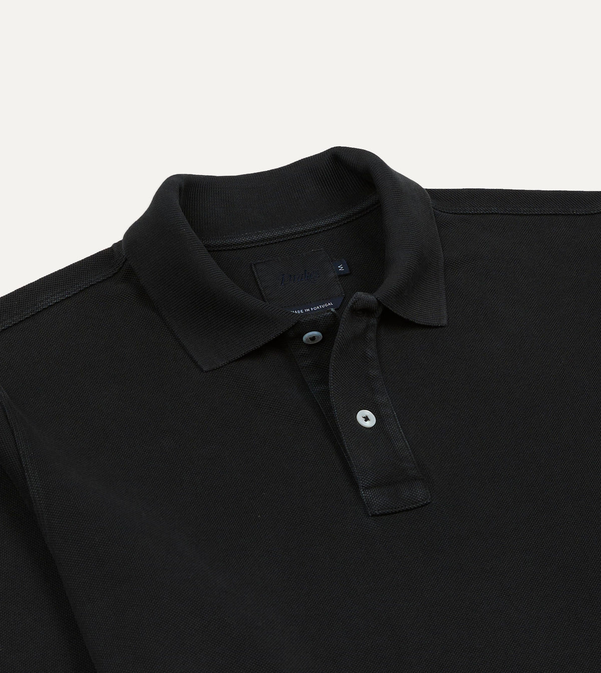 Black Pique Cotton Long-Sleeve Polo Shirt