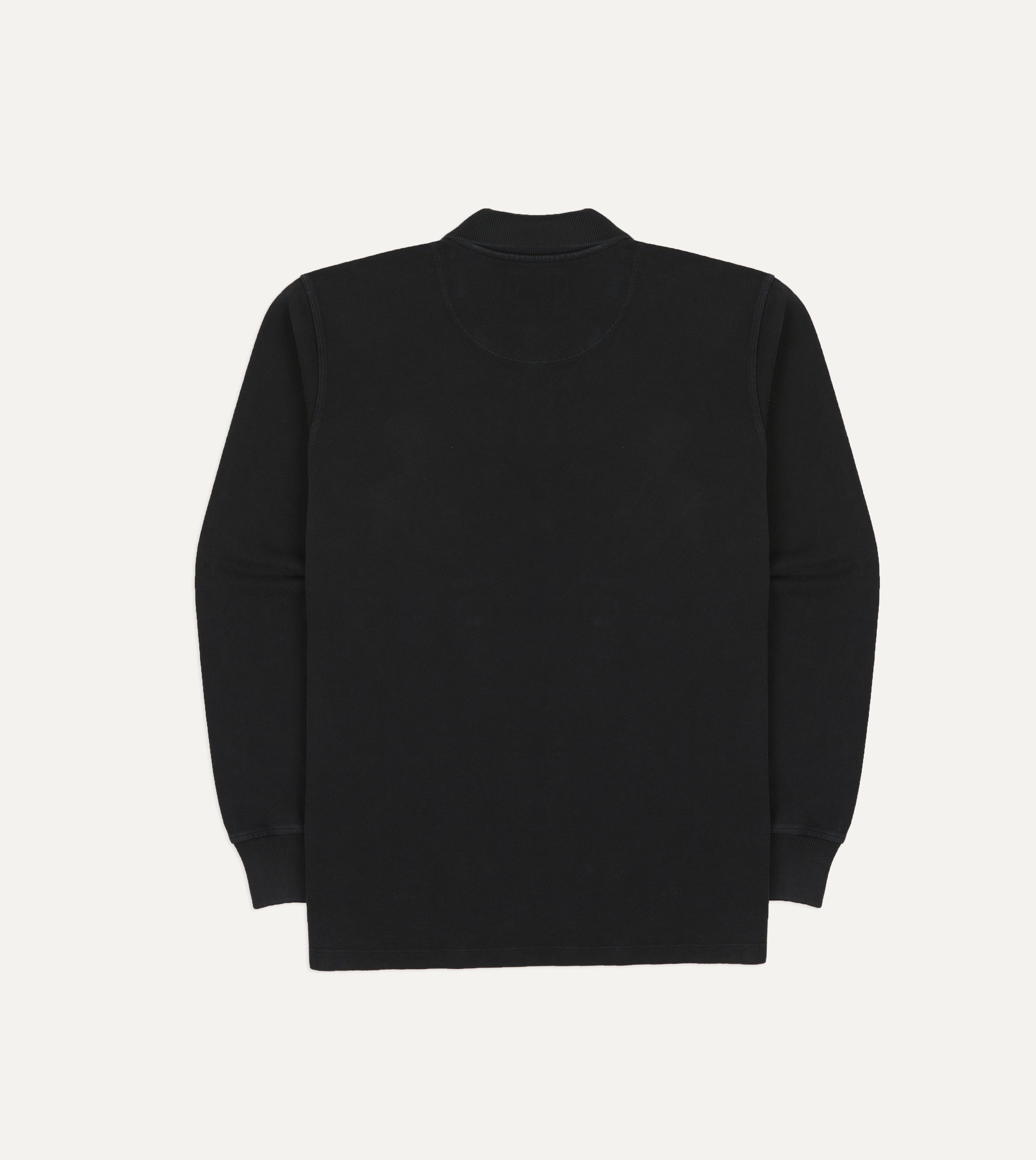 Black Pique Cotton Long-Sleeve Polo Shirt