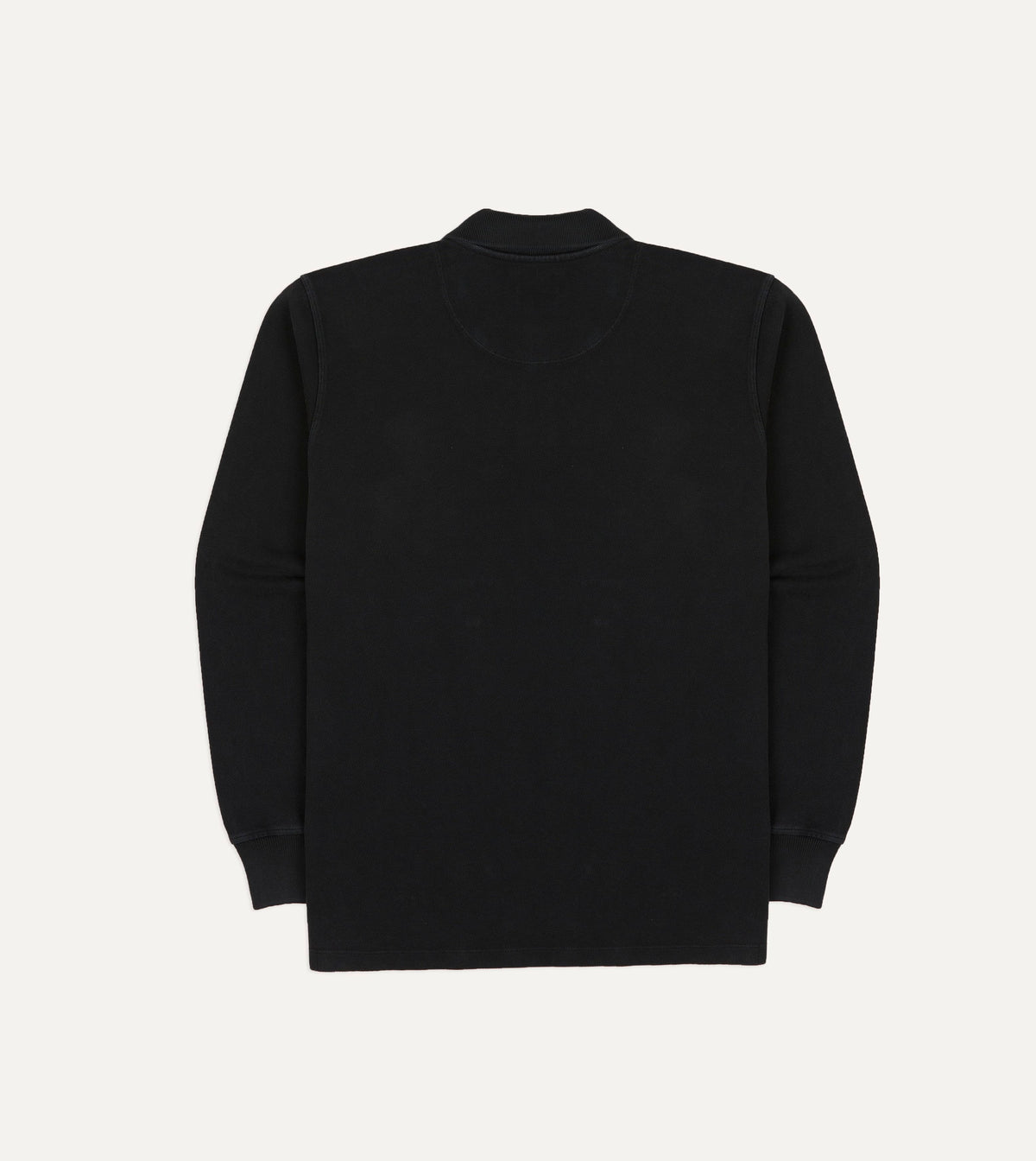 Black Pique Cotton Long-Sleeve Polo Shirt