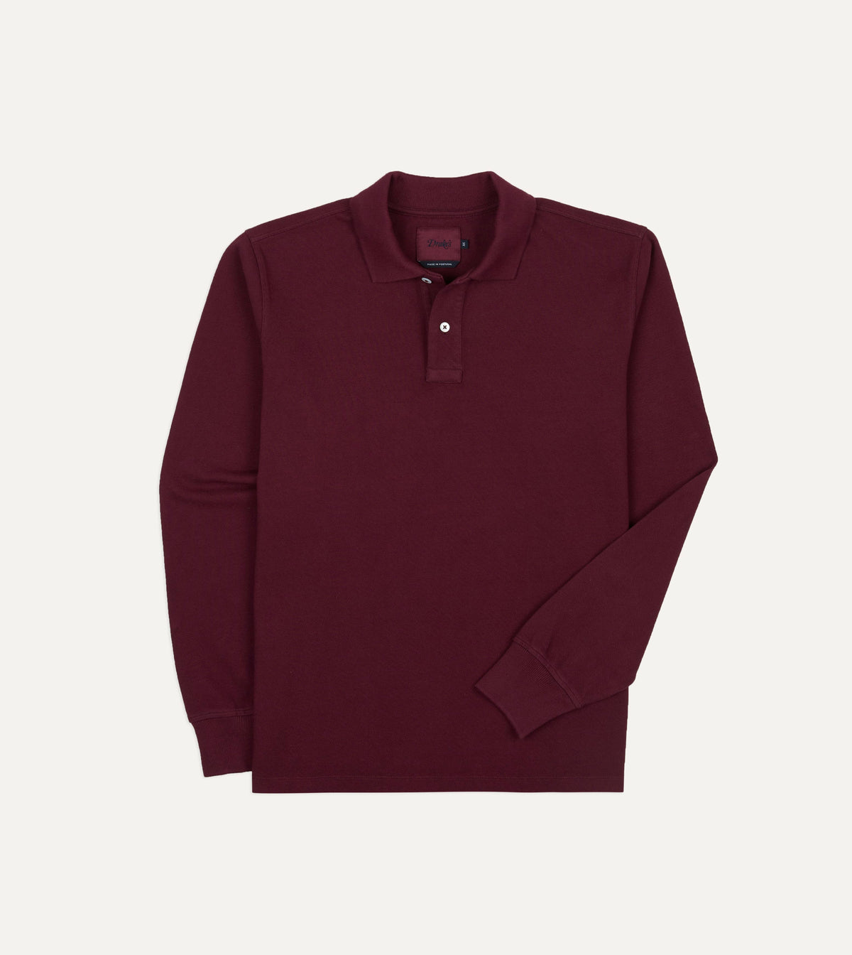 Burgundy Pique Cotton Long-Sleeve Polo Shirt