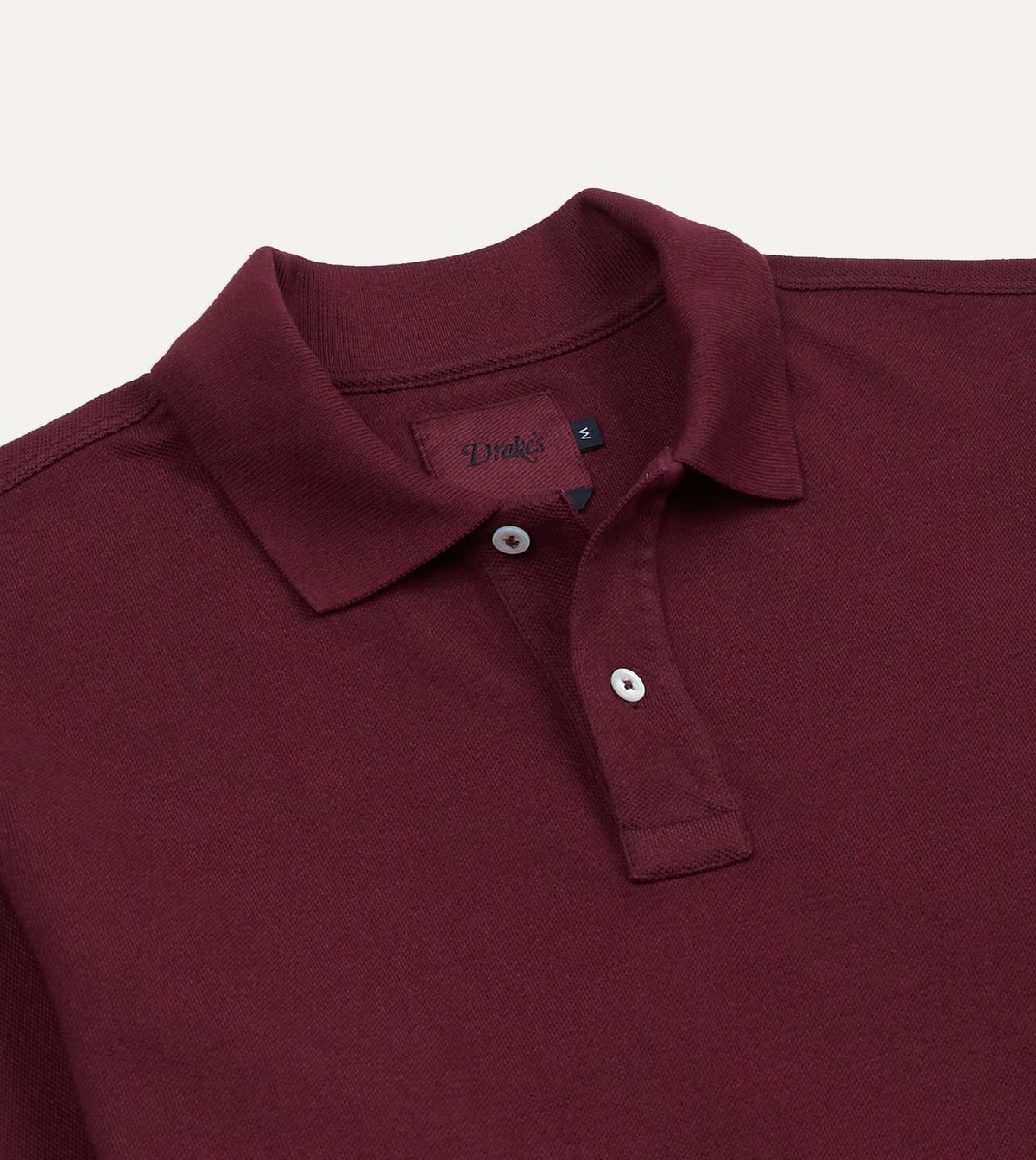 Burgundy Pique Cotton Long-Sleeve Polo Shirt
