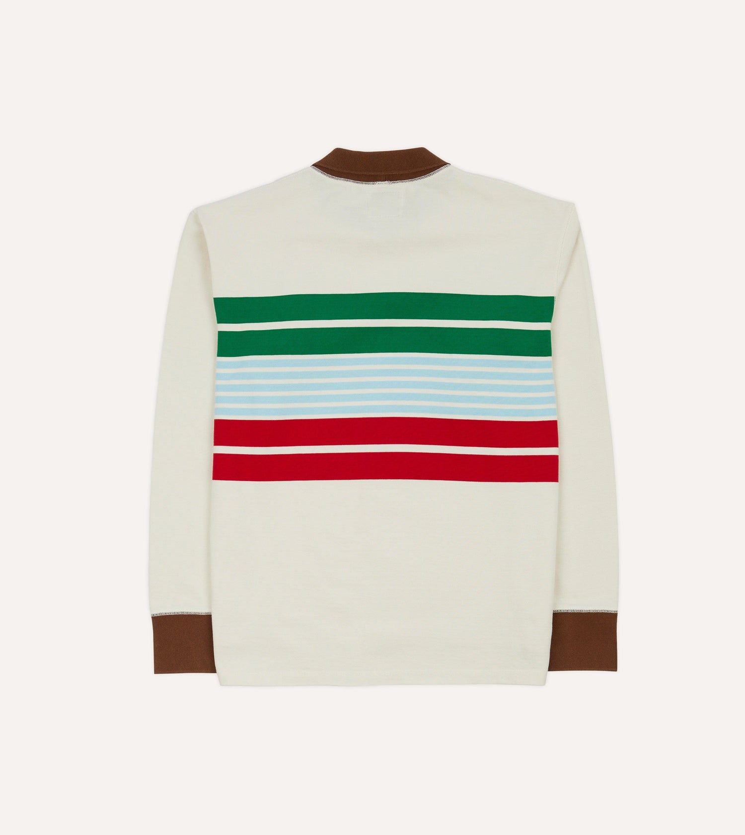 White, Green and Blue Centre Stripe Mock Collar Long-Sleeve Jersey