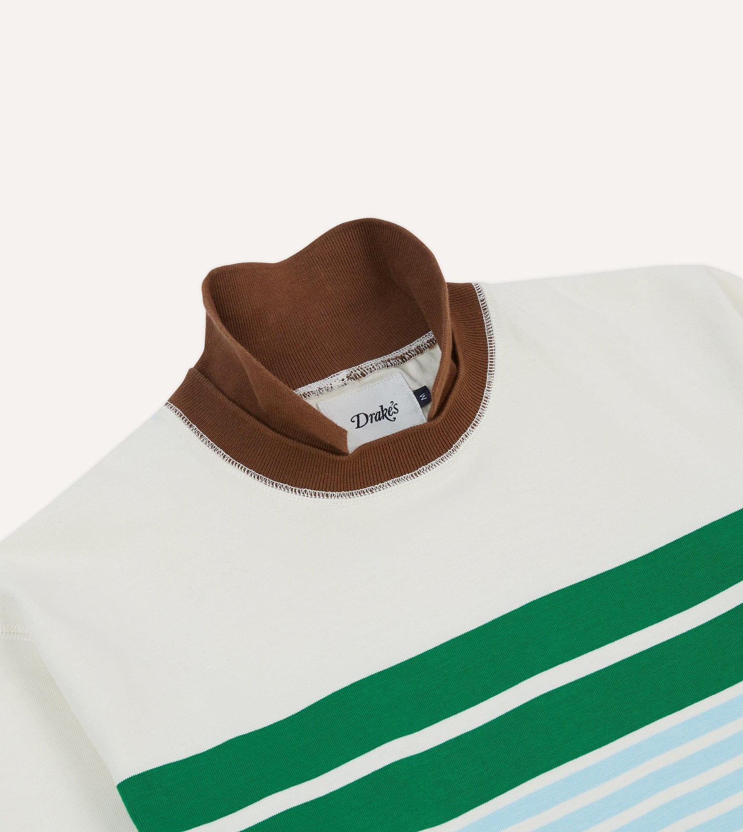 White, Green and Blue Centre Stripe Mock Collar Long-Sleeve Jersey
