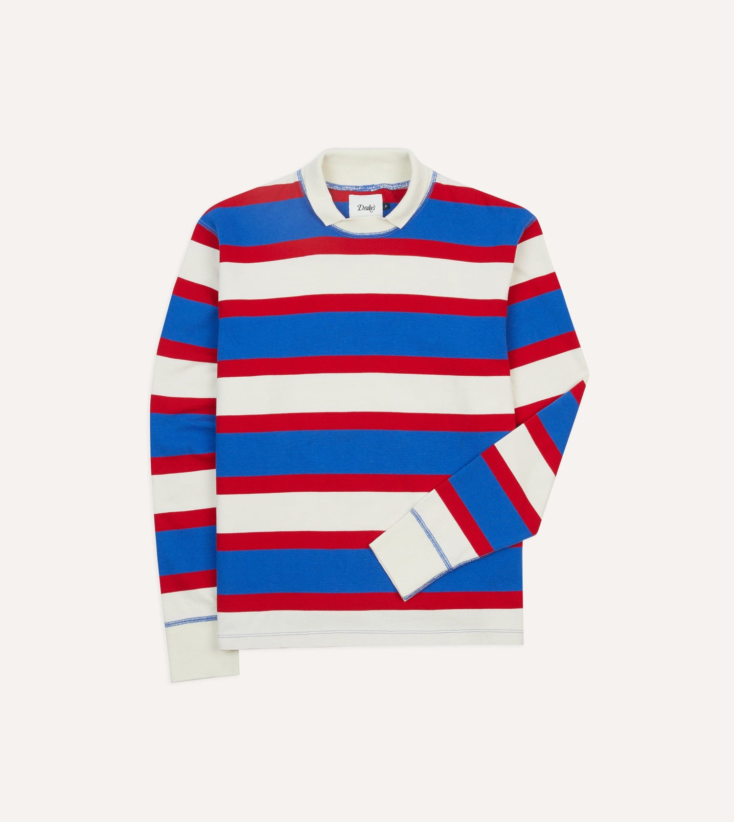 Navy, White and Red Stripe Mock Collar Long-Sleeve Jersey