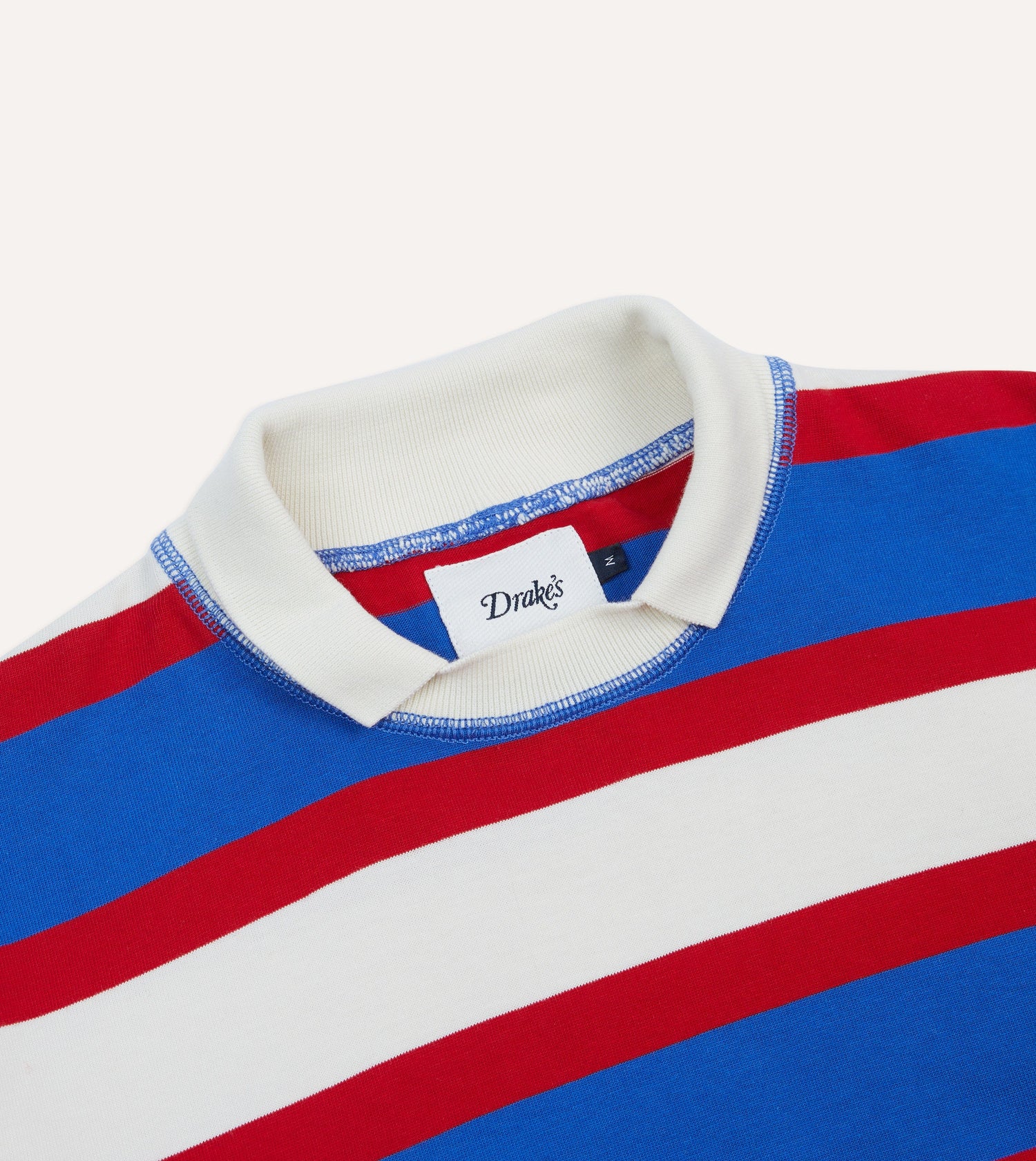 Navy, White and Red Stripe Mock Collar Long-Sleeve Jersey