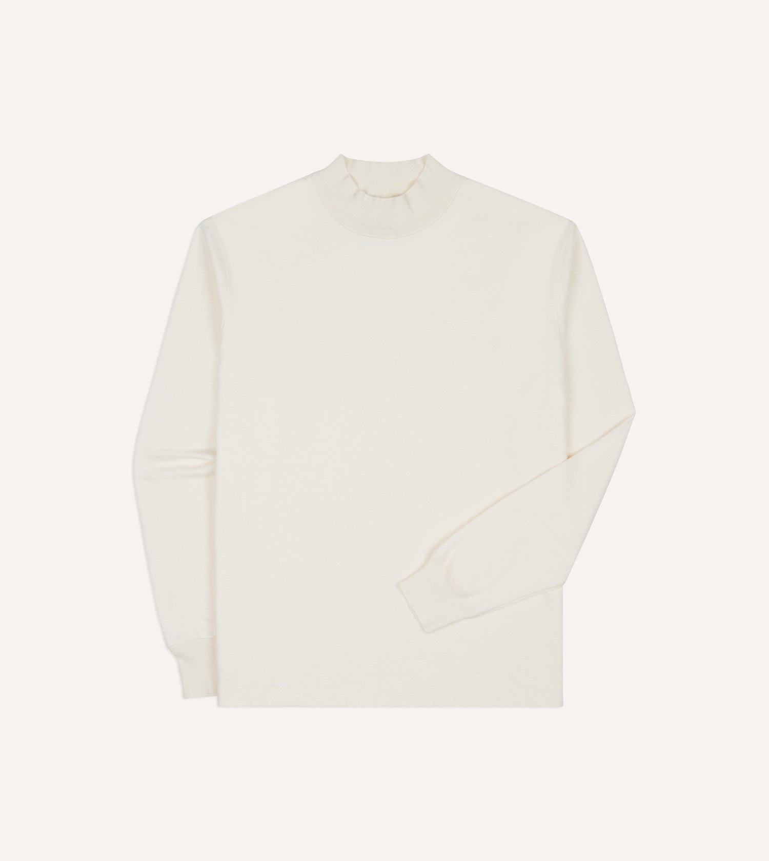 Antique White Cotton Long-Sleeve Mock Neck Hiking T-Shirt