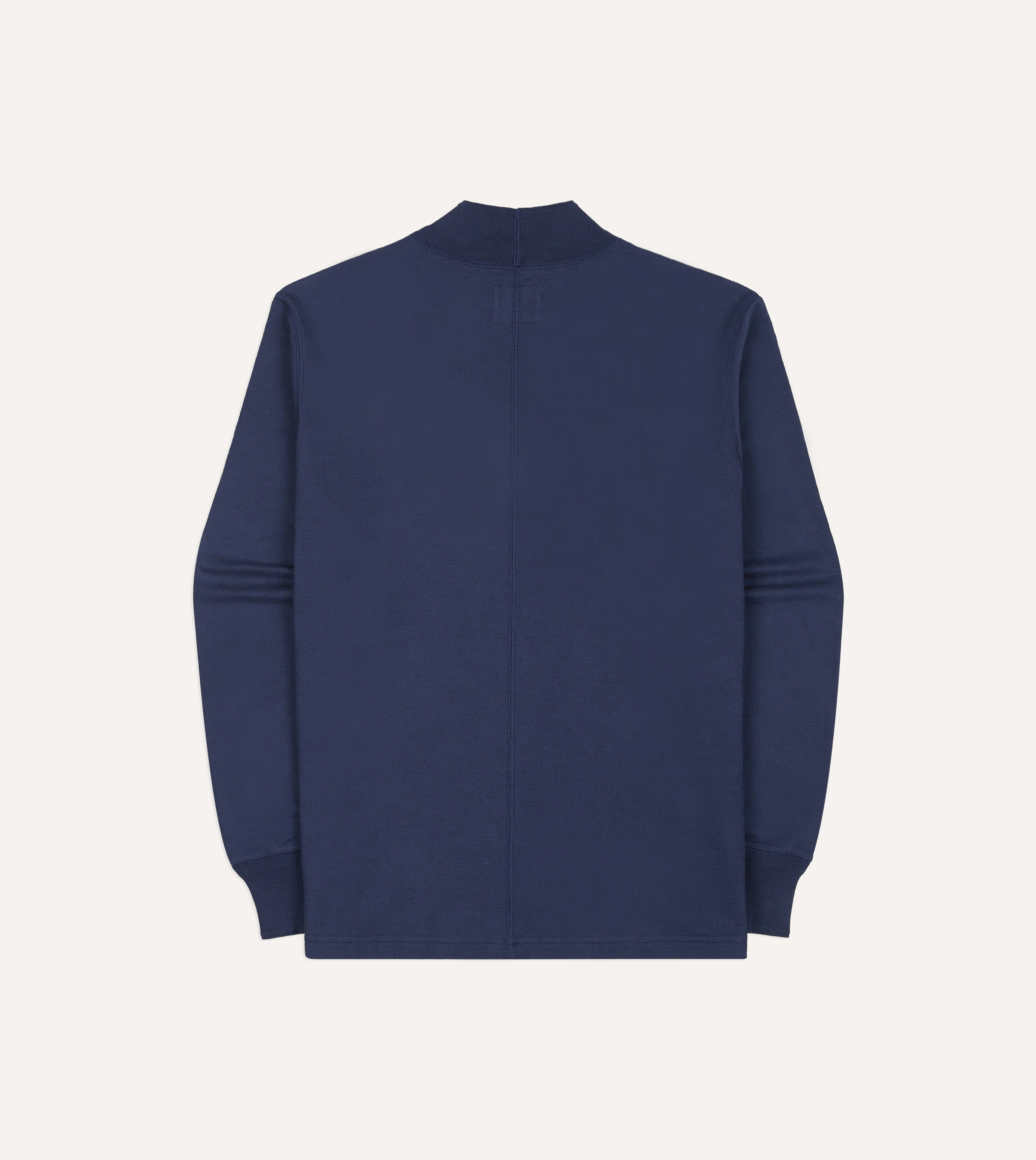 Navy Cotton Long-Sleeve Mock Neck Hiking T-Shirt