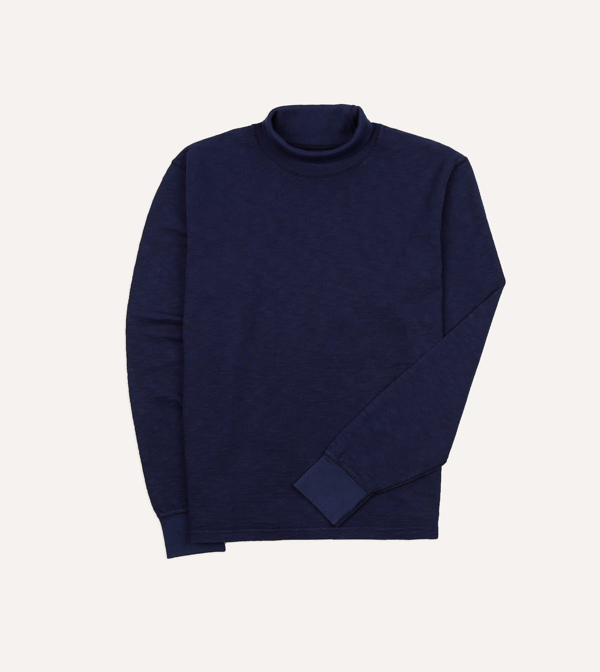 Navy Slub Cotton Long-Sleeve Mock Neck Hiking T-Shirt
