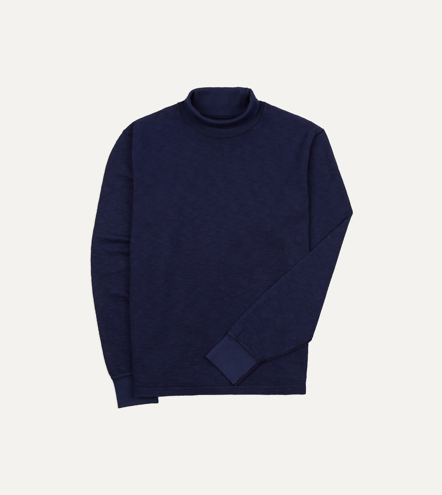 Navy Slub Cotton Long-Sleeve Mock Neck Hiking T-Shirt