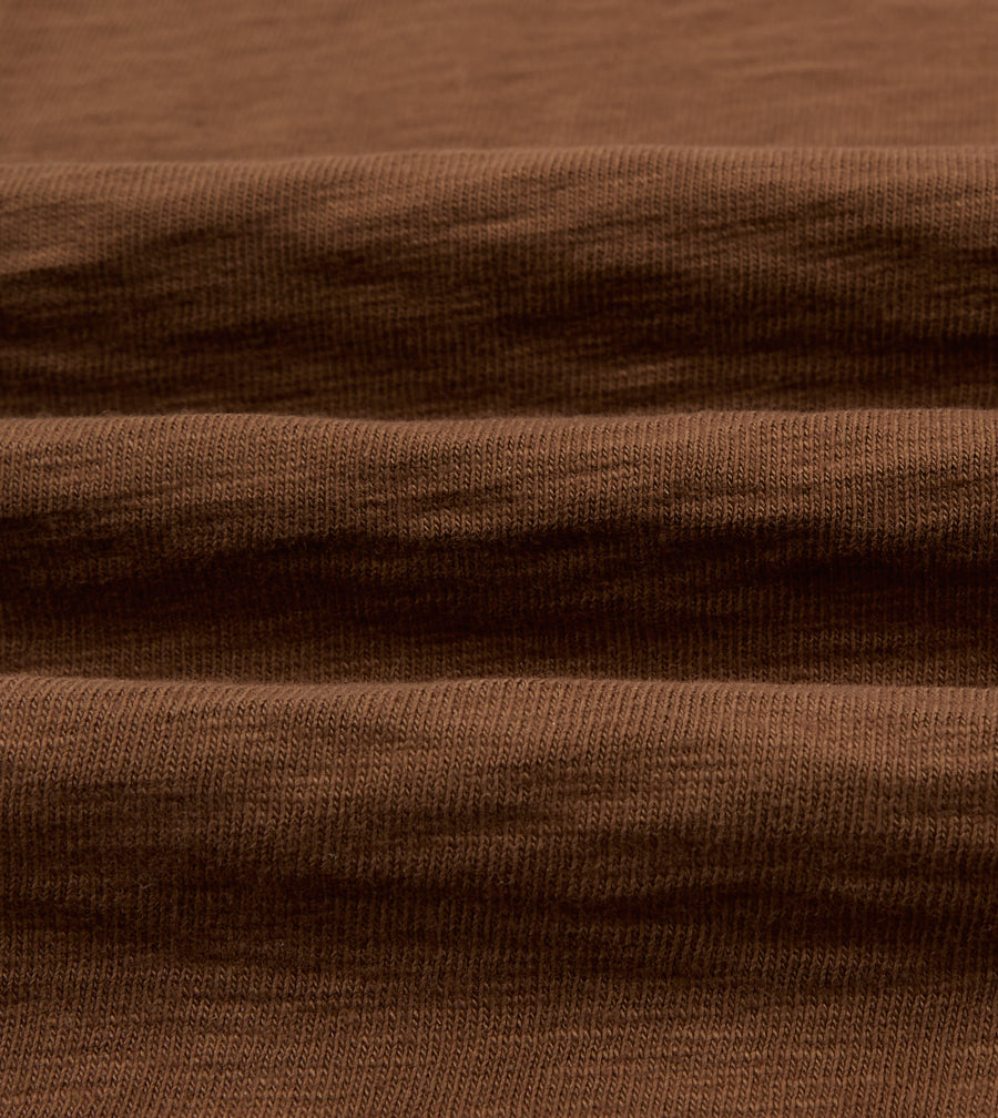 Brown Slub Cotton Long-Sleeve Mock Neck Hiking T-Shirt