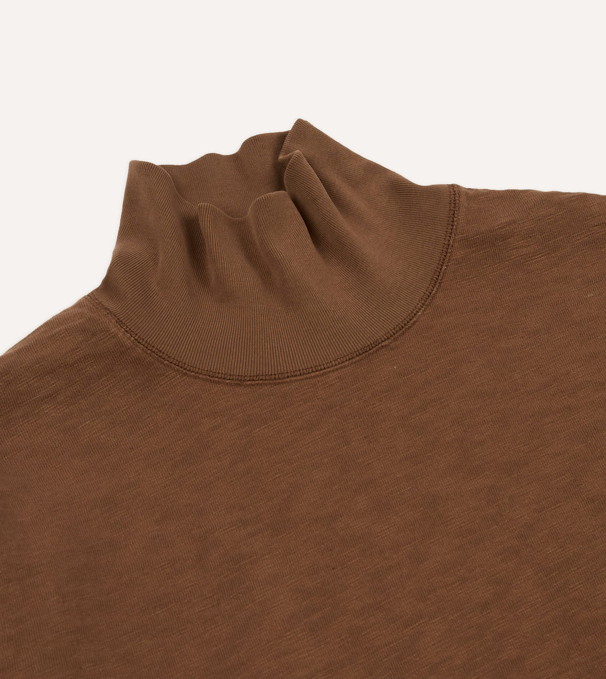 Brown Slub Cotton Long-Sleeve Mock Neck Hiking T-Shirt