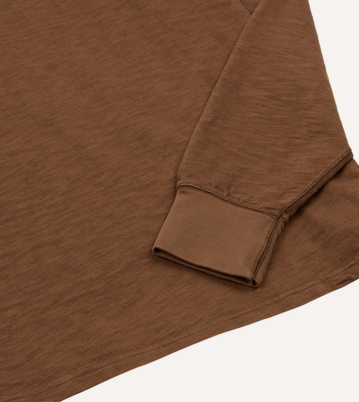Brown Slub Cotton Long-Sleeve Mock Neck Hiking T-Shirt