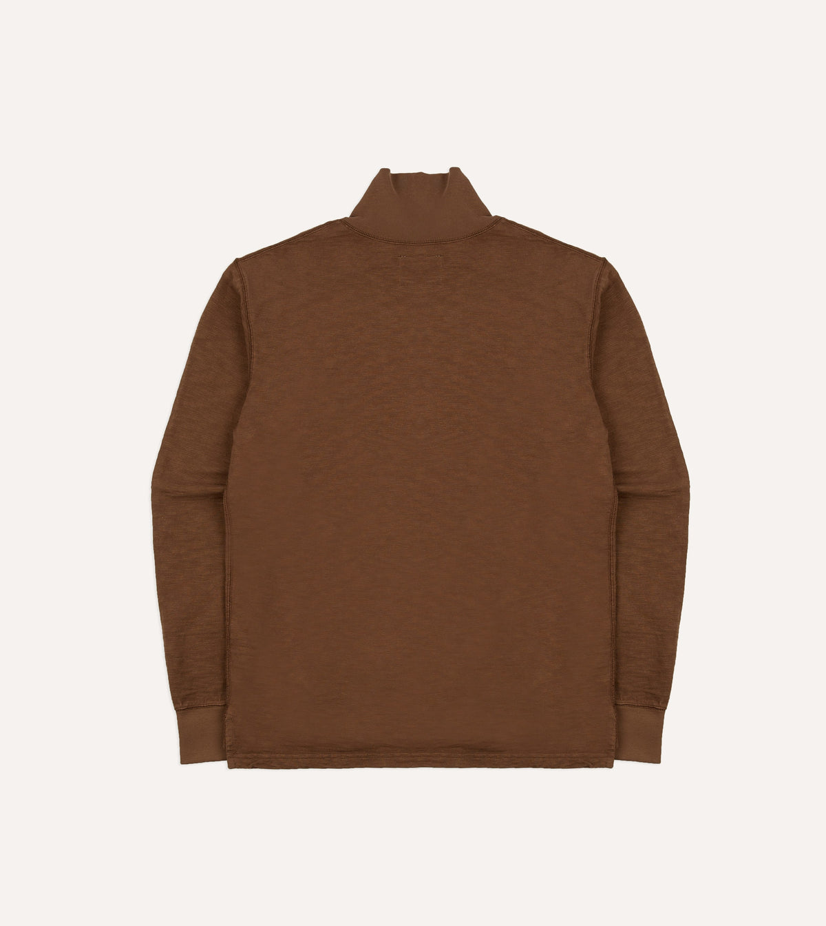 Brown Slub Cotton Long-Sleeve Mock Neck Hiking T-Shirt