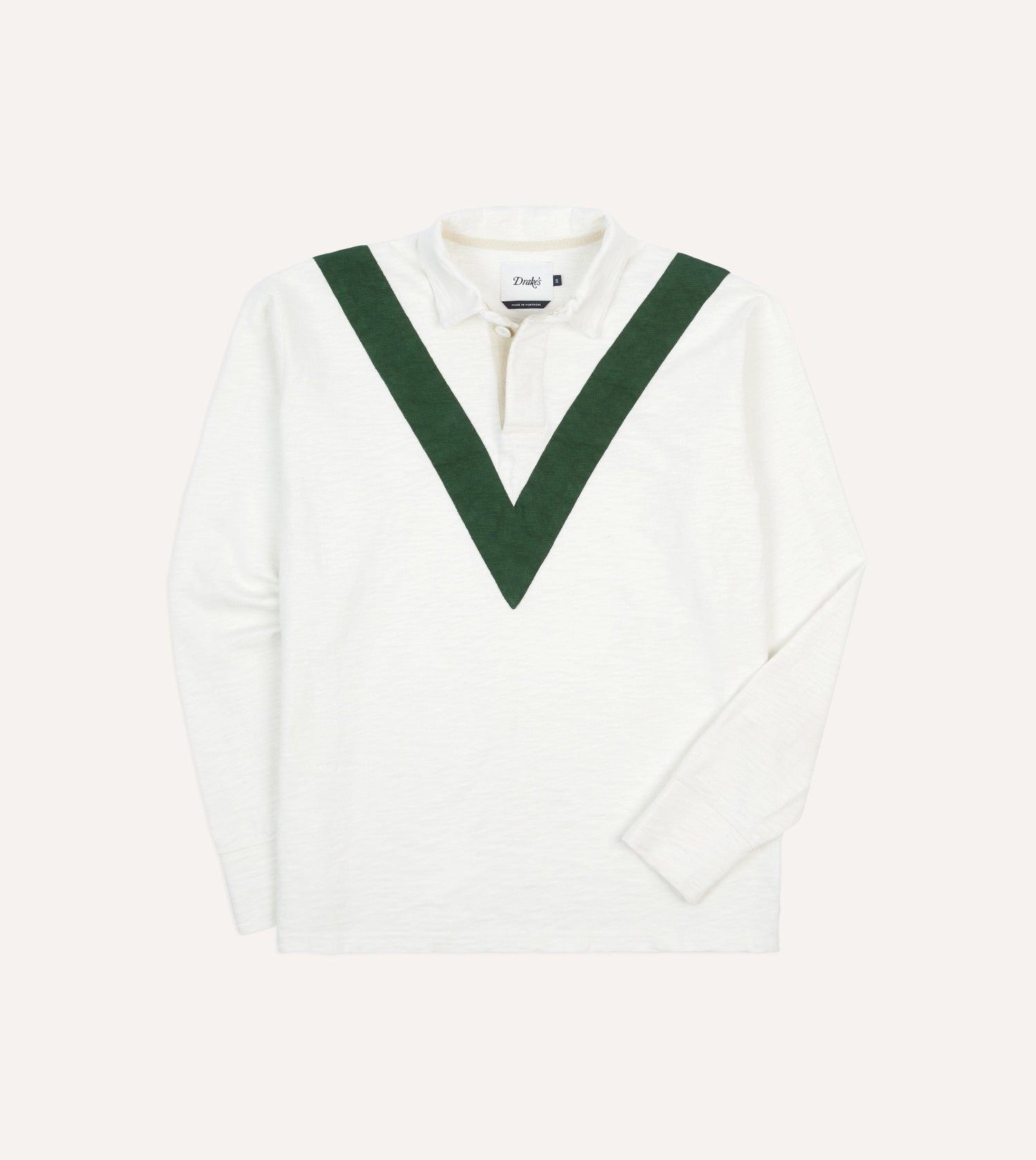 Ecru and Green Chevron Cotton Rugby Shirt