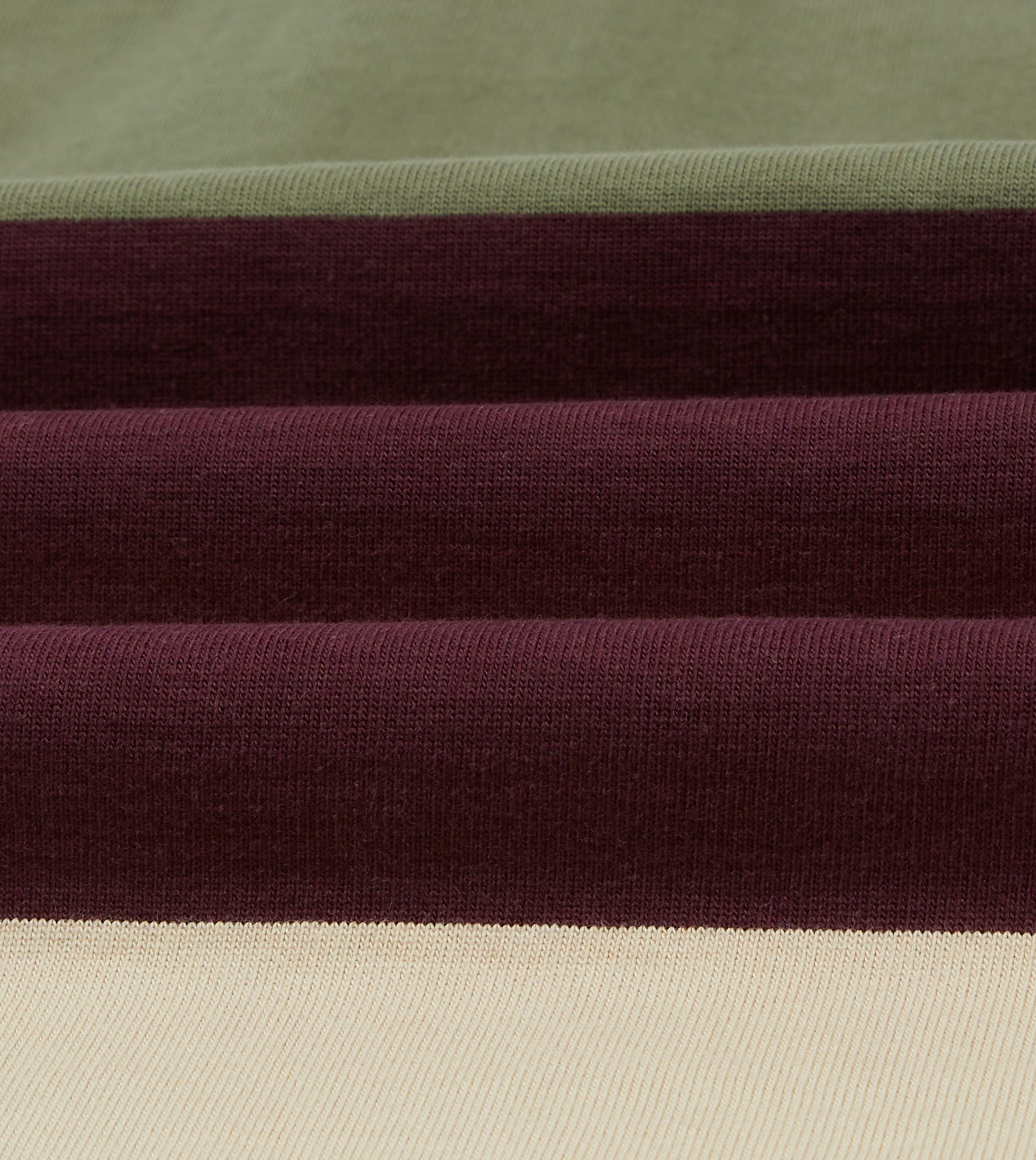 Khaki, Burgundy and Ecru Half Striped Cotton Rugby Shirt