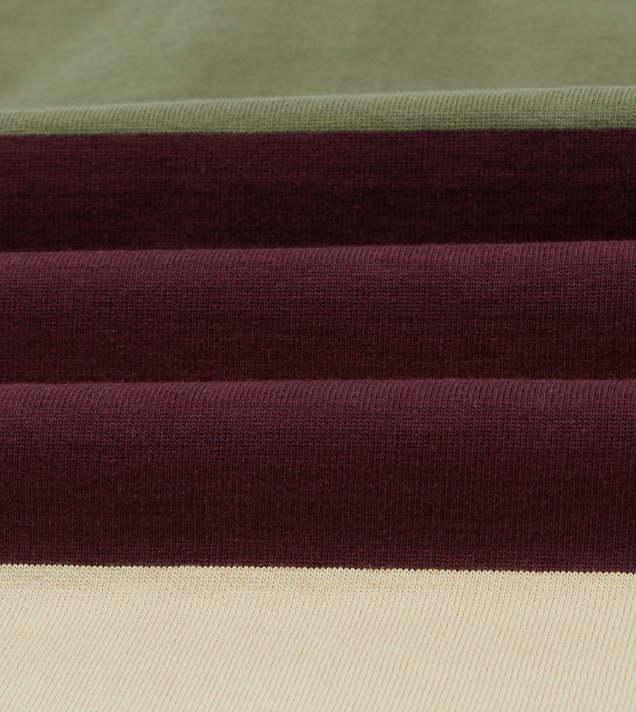 Khaki, Burgundy and Ecru Half Striped Cotton Rugby Shirt