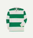 Green and White Stripe Cotton Mandarin Collar Rugby Shirt
