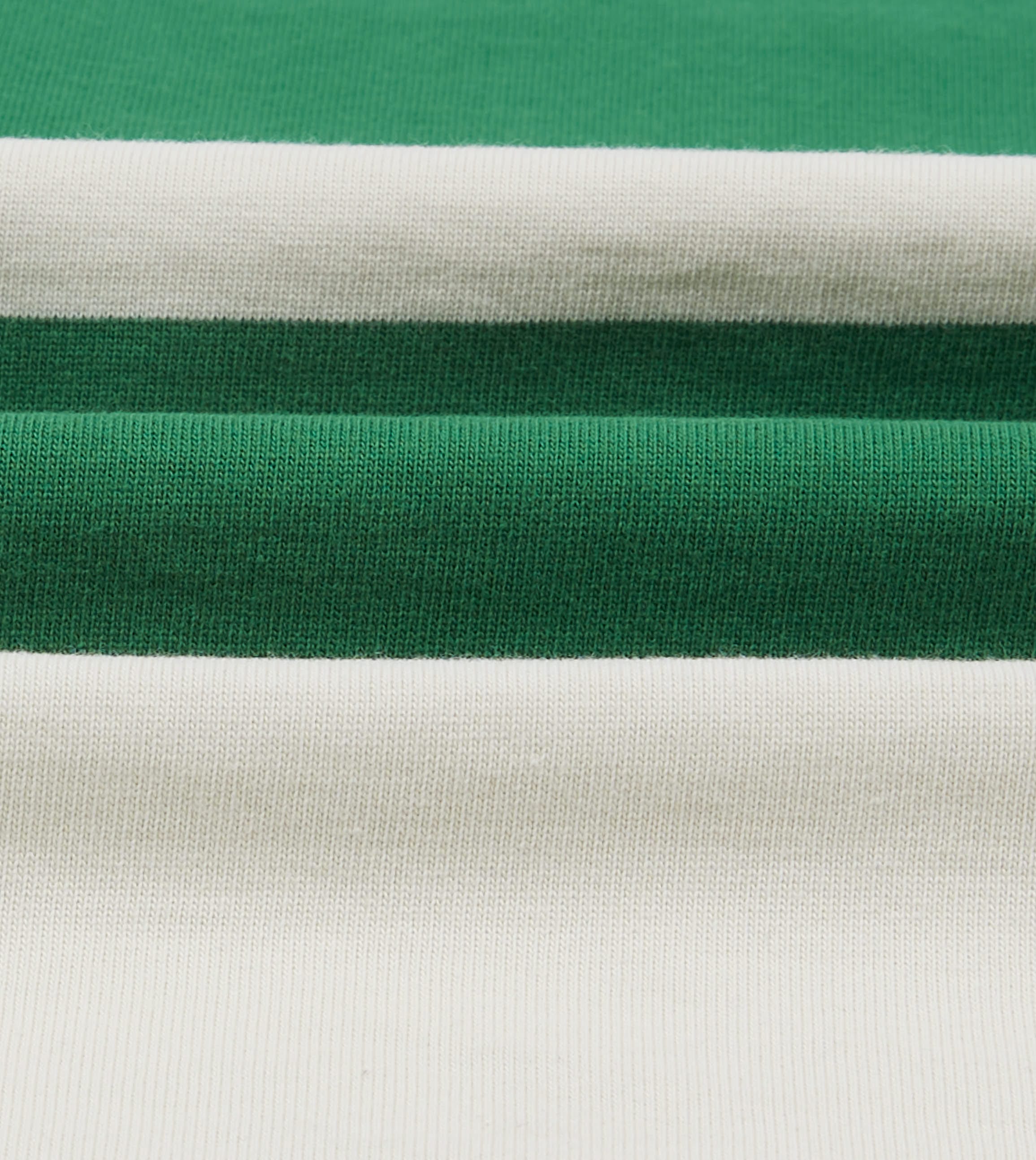 Green and White Stripe Cotton Mandarin Collar Rugby Shirt