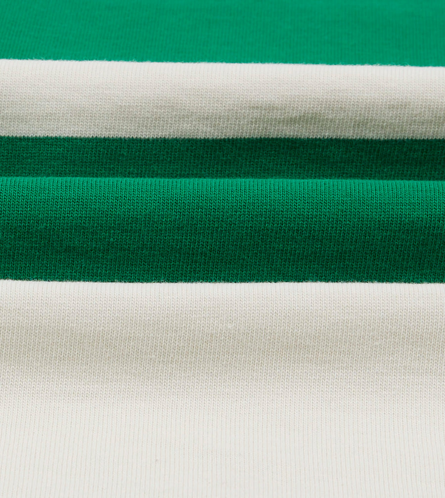Green and White Stripe Cotton Mandarin Collar Rugby Shirt