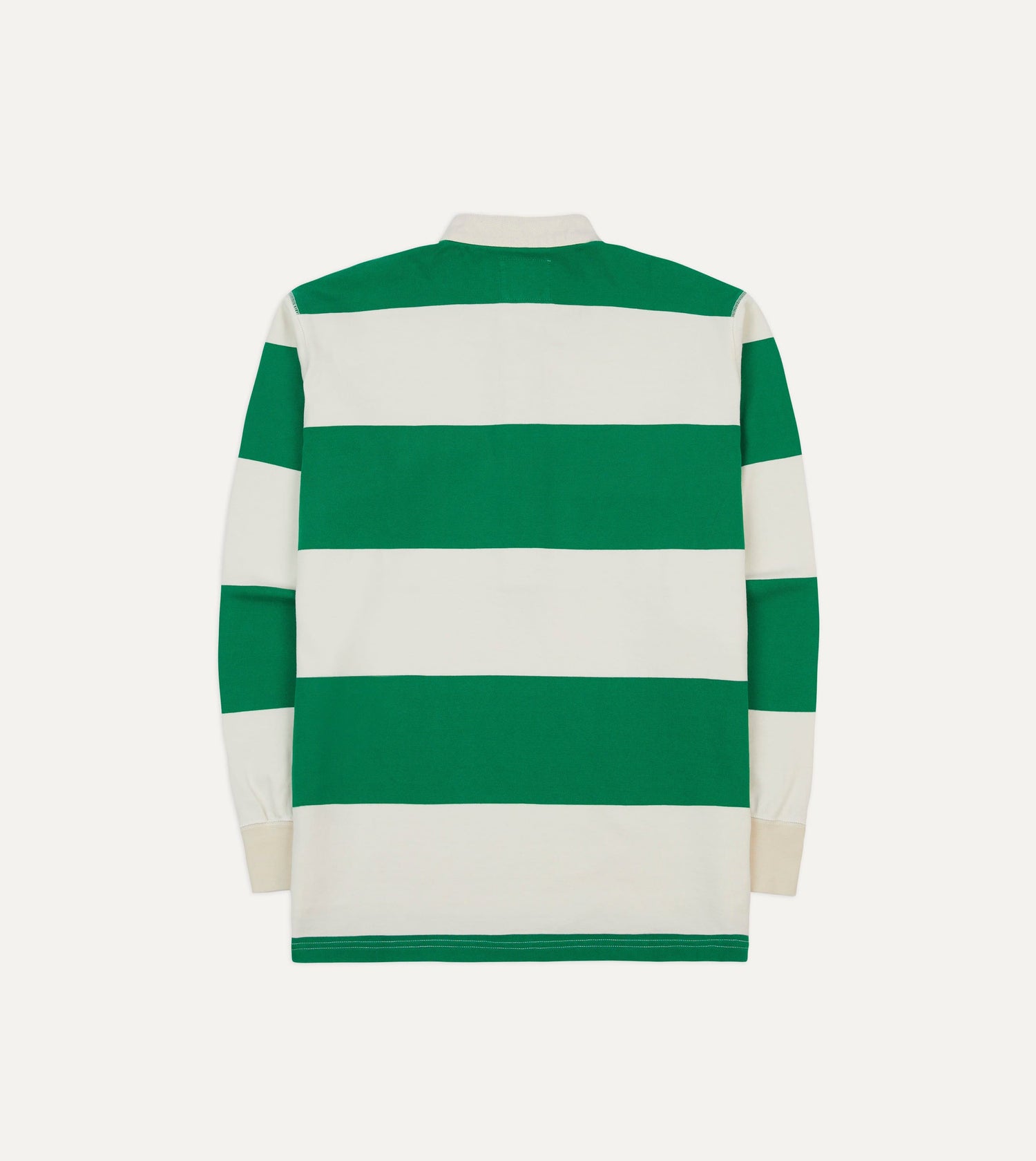Green and White Stripe Cotton Mandarin Collar Rugby Shirt