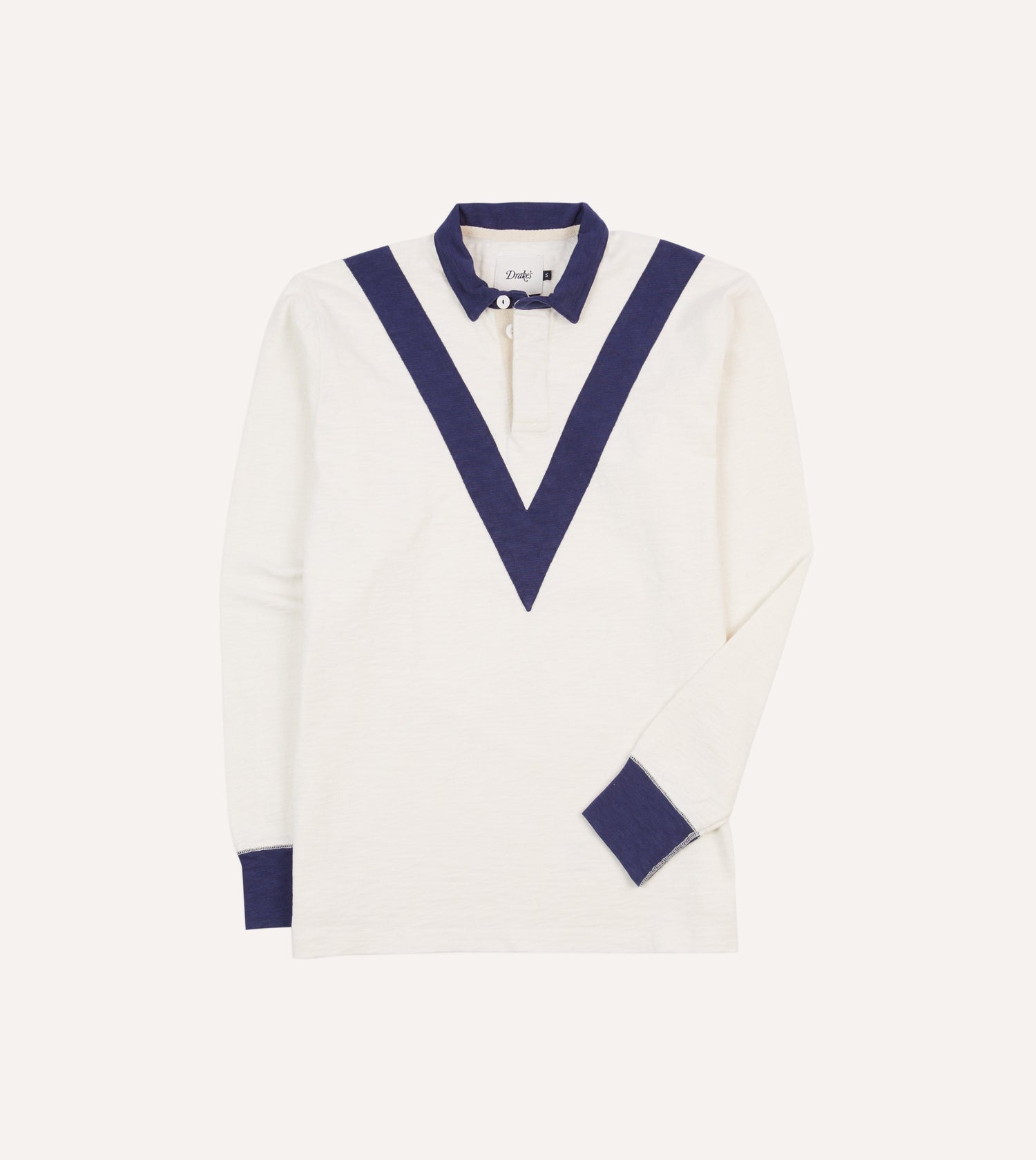 Ecru and Navy Chevron Flamé Cotton Rugby Shirt
