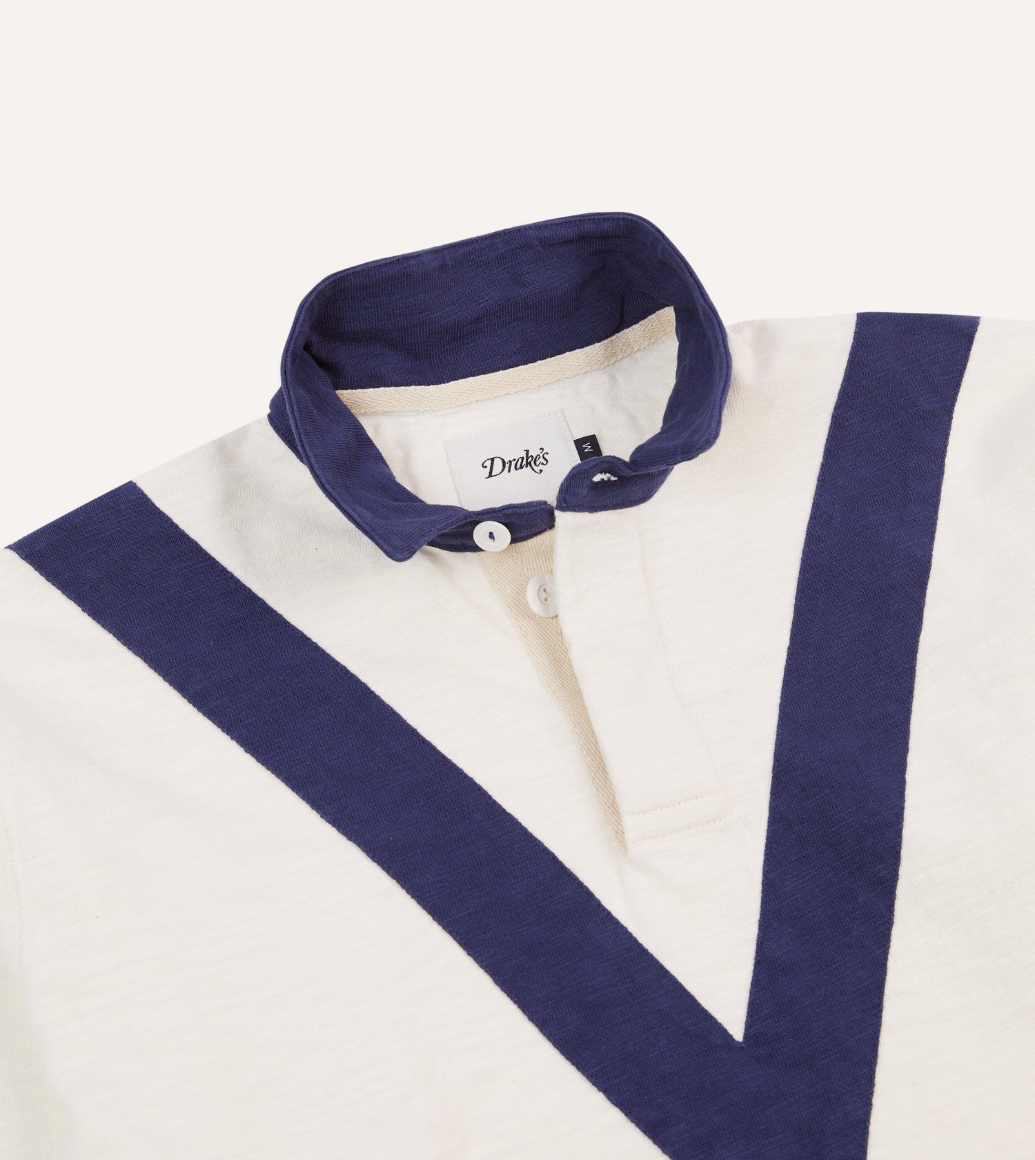 Ecru and Navy Chevron Flamé Cotton Rugby Shirt