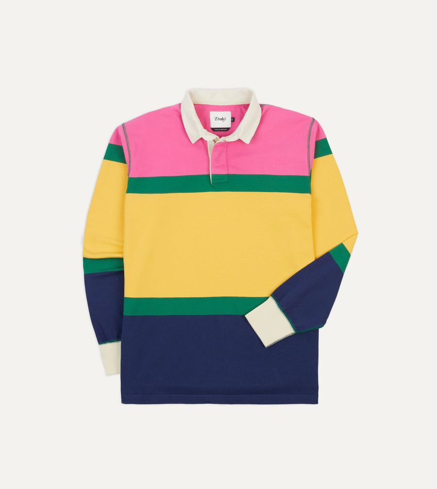 Pink, Green, Yellow and Navy Multi Stripe Cotton Rugby Shirt
