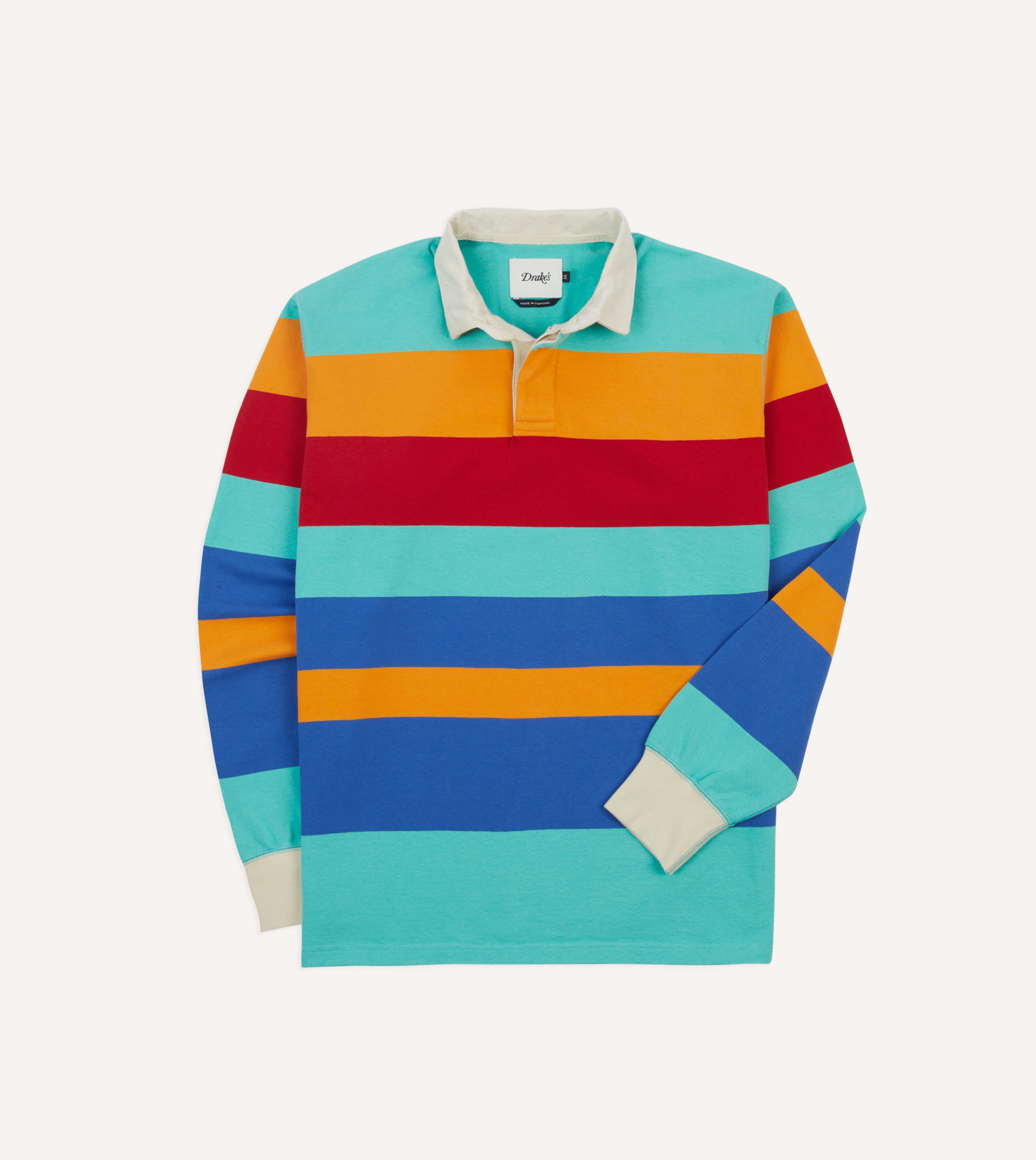 Turquoise, Yellow, Blue and Red Multi Stripe Cotton Rugby Shirt
