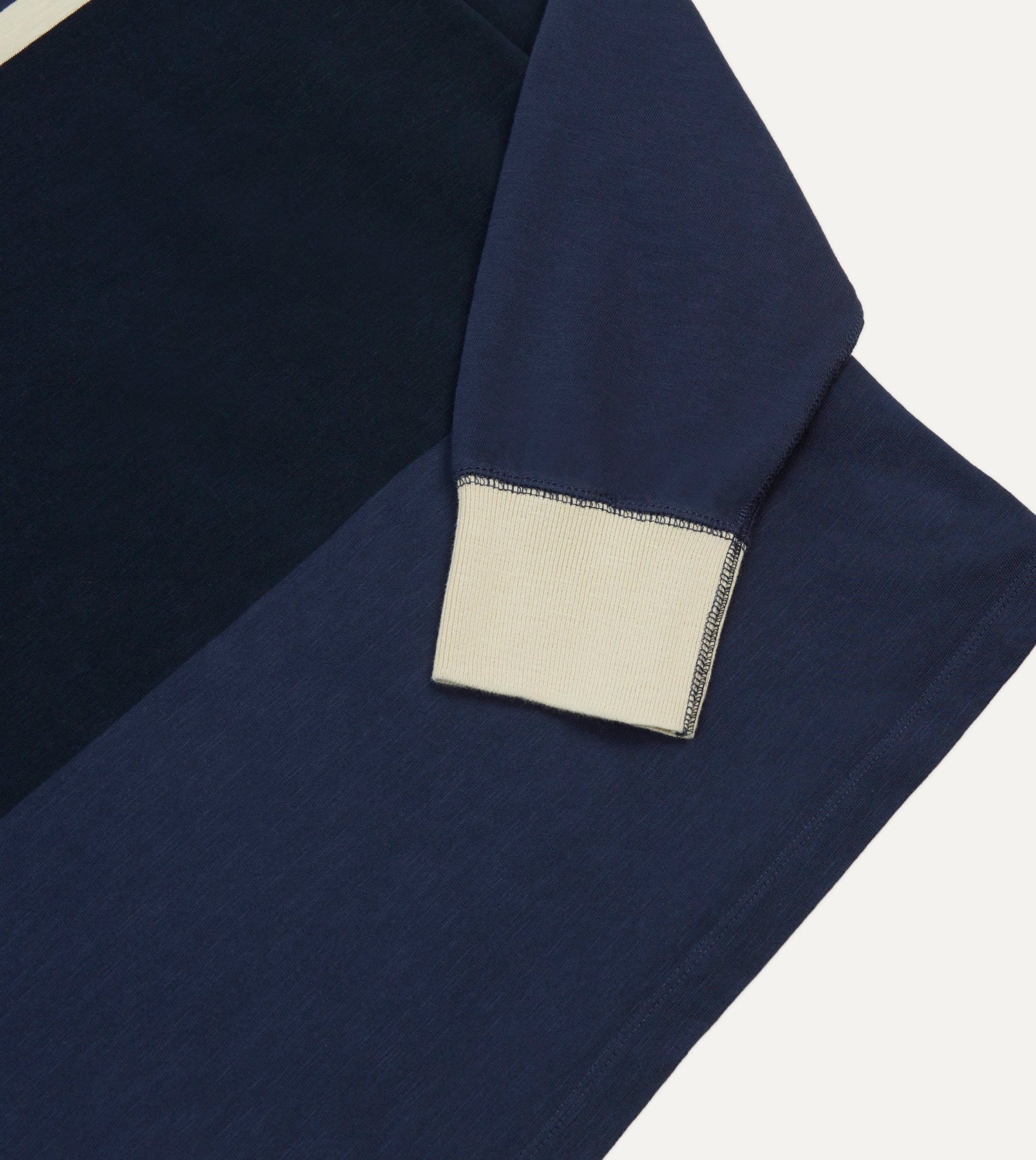 Navy and Ecru Stripe Mock Collar Long-Sleeve Jersey