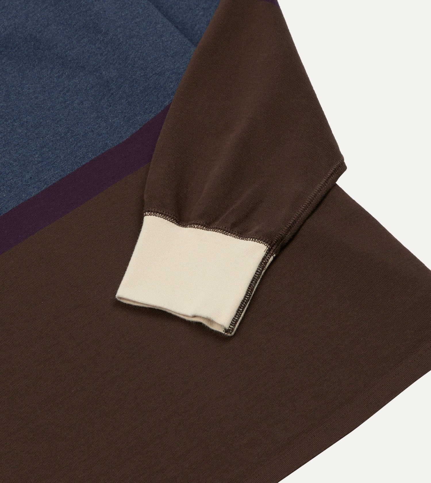 Drake's by A. Levine Brown and Blue Centre Stripe Cotton Rugby Shirt