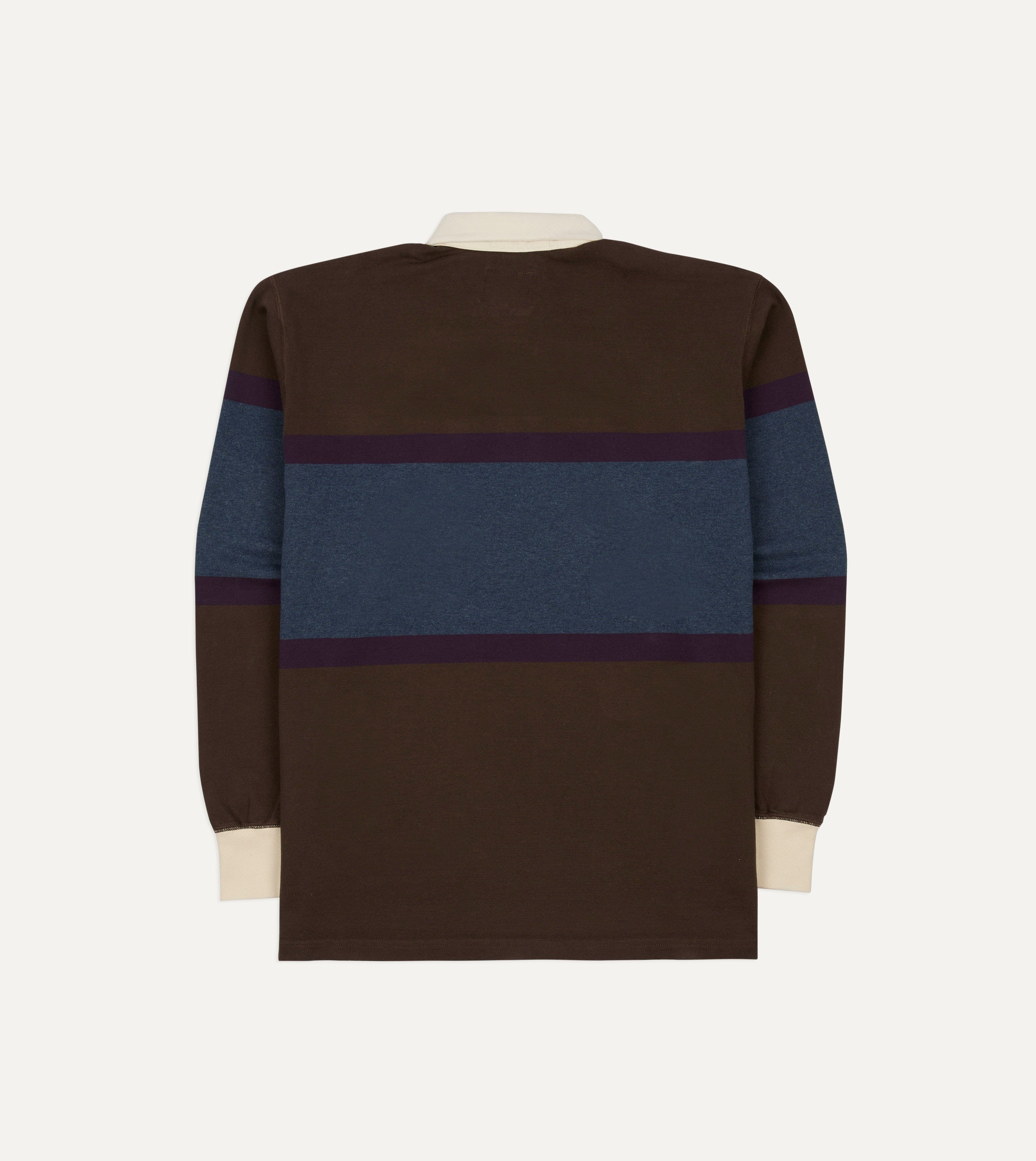 Drake's by A. Levine Brown and Blue Centre Stripe Cotton Rugby Shirt