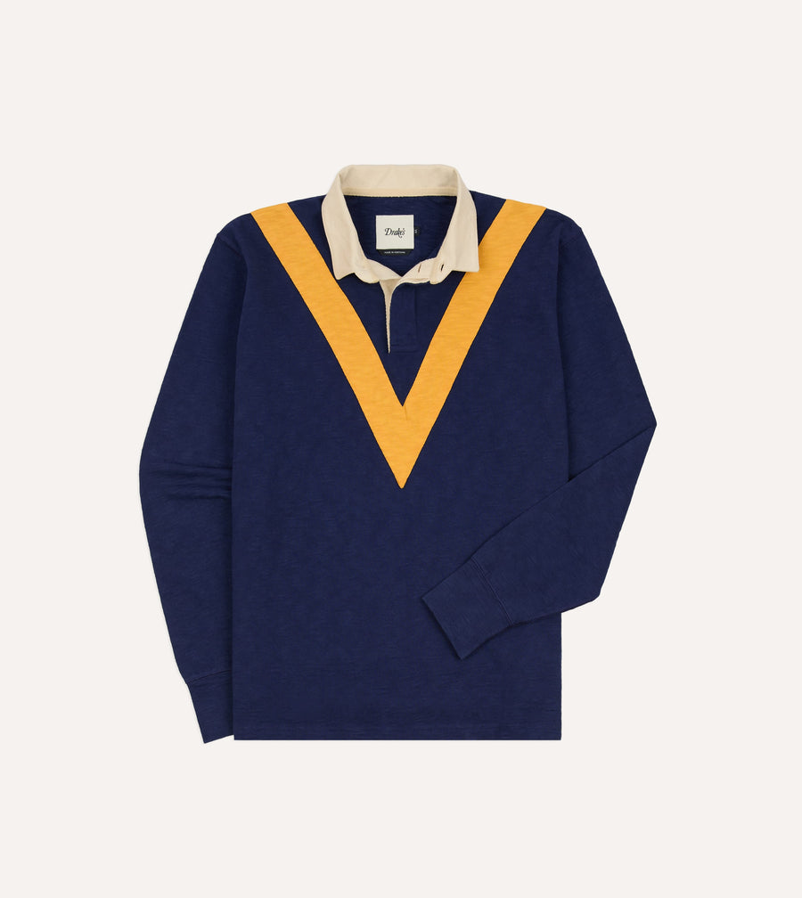 Navy and Yellow Chevron Flamé Cotton Rugby Shirt