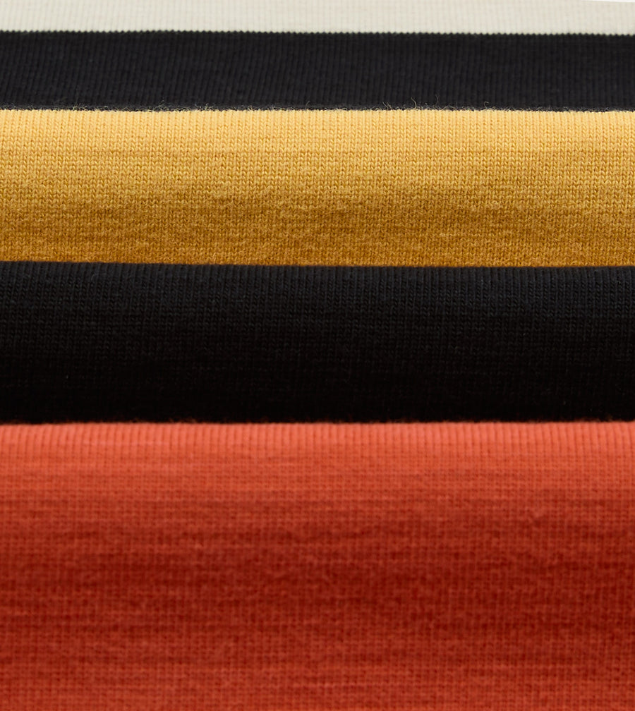 Ecru, Black and Orange Multi Stripe Cotton Rugby Shirt