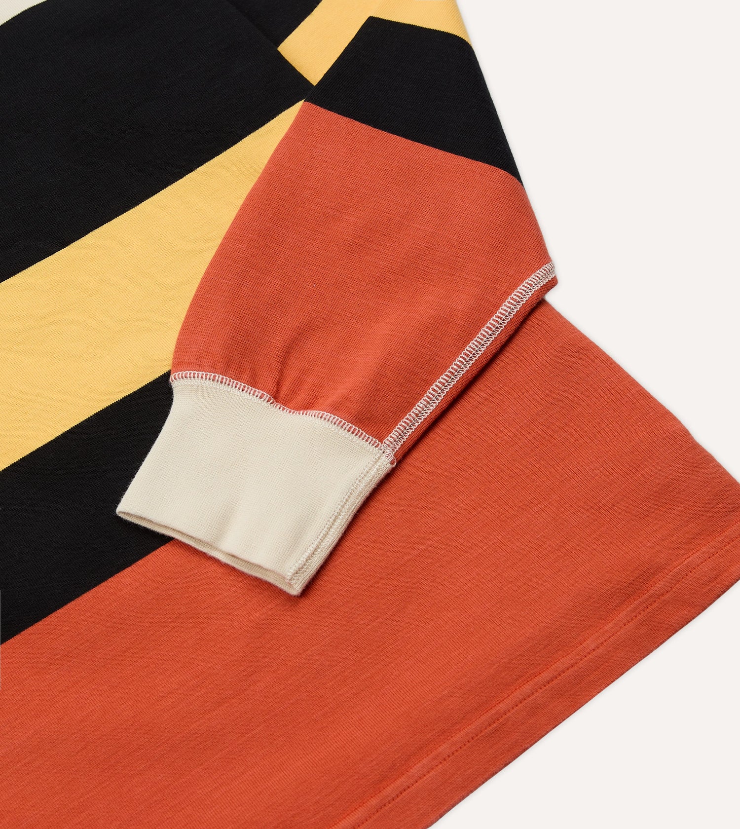 Ecru, Black and Orange Multi Stripe Cotton Rugby Shirt