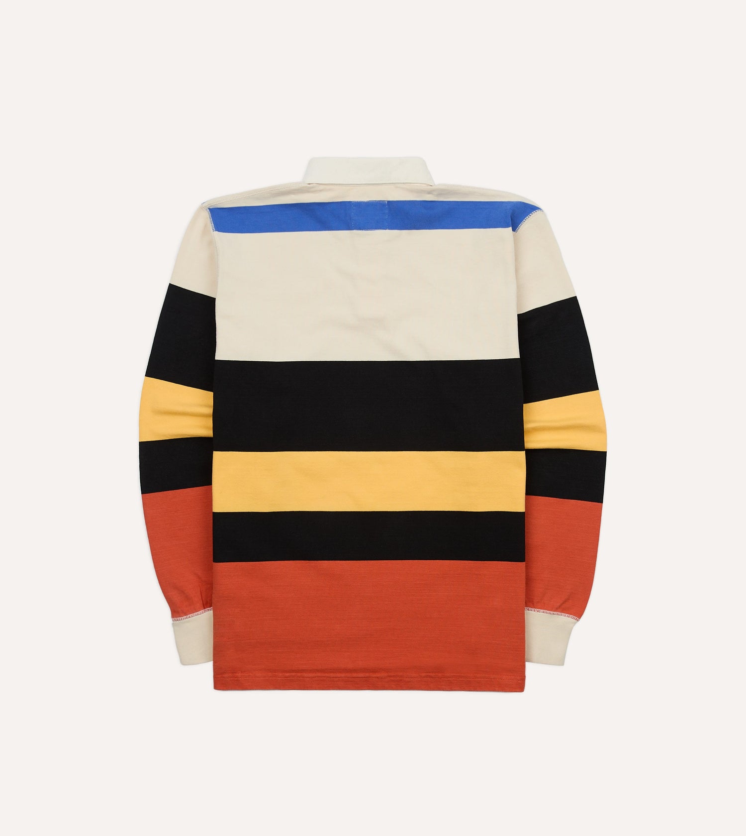 Ecru, Black and Orange Multi Stripe Cotton Rugby Shirt
