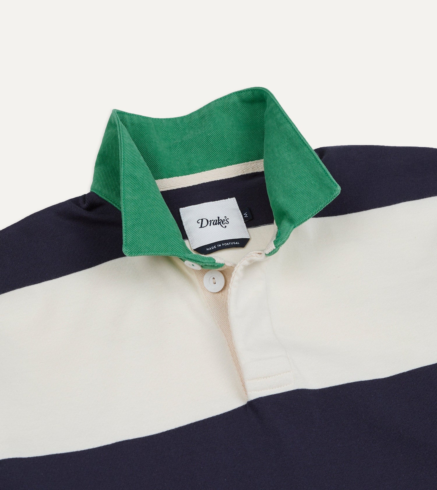 White and Navy Block Stripe Cotton Rugby Shirt