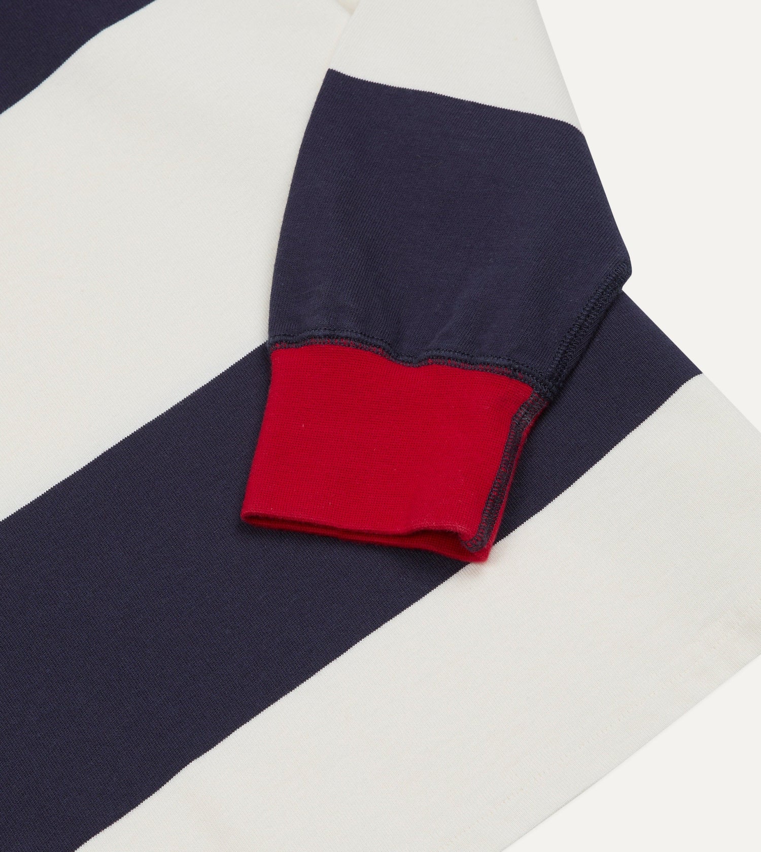 White and Navy Block Stripe Cotton Rugby Shirt