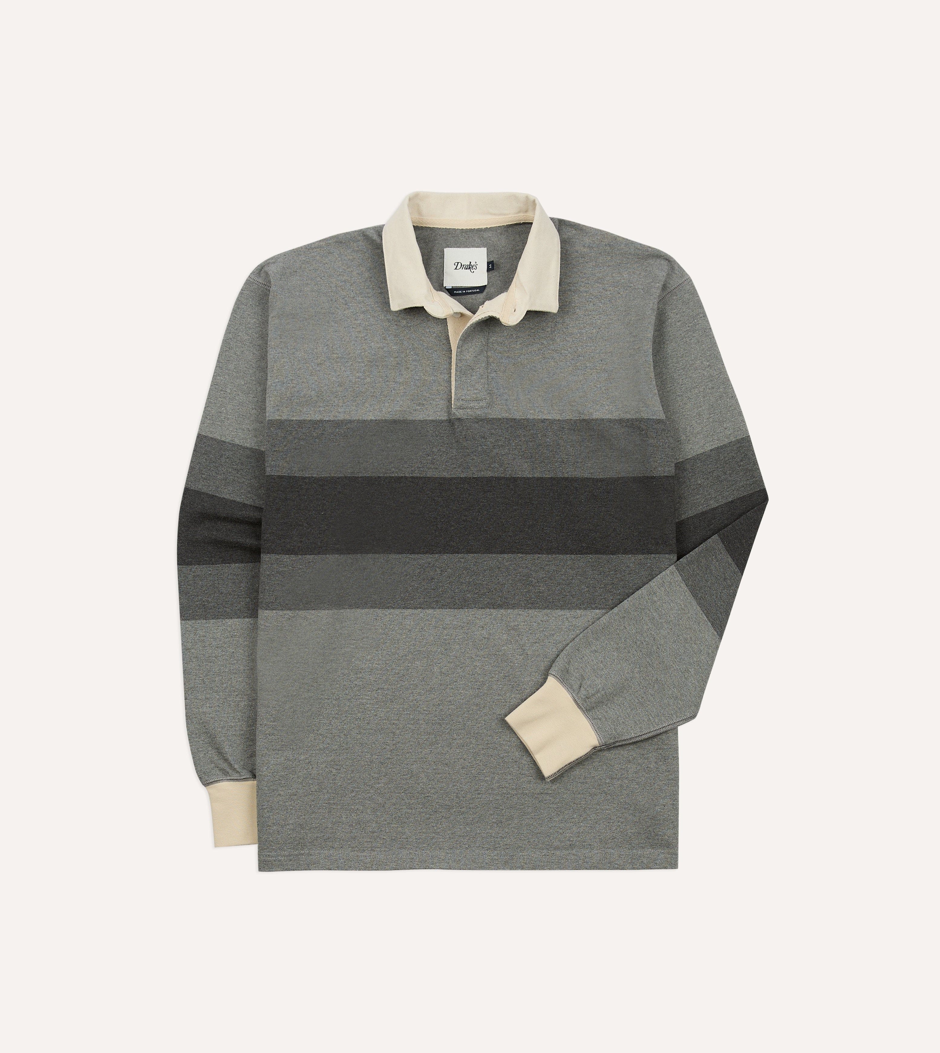 Grey Melange Centre Stripe Cotton Rugby Shirt
