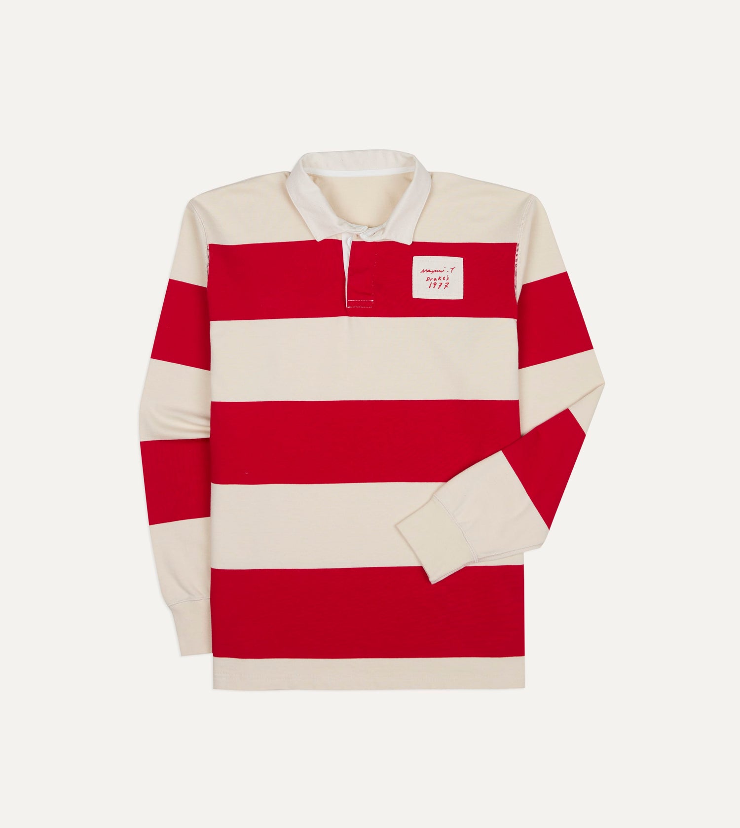 Mayumi Y. for Drake’s Stripe Cotton Embroidered Rugby Shirt