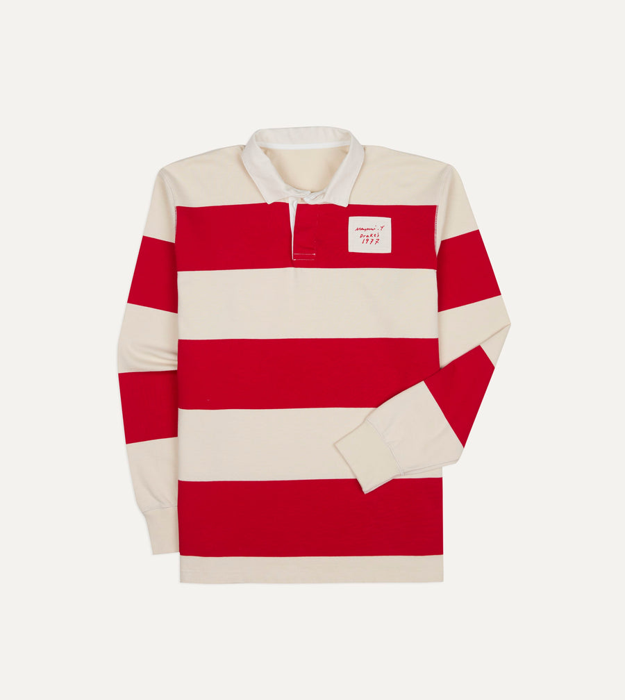 Mayumi Y. for Drake’s Stripe Cotton Embroidered Rugby Shirt