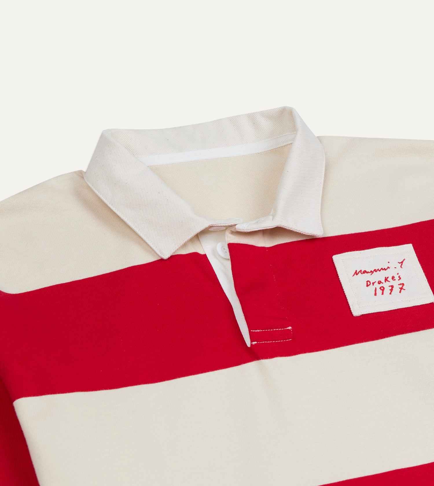 Mayumi Y. for Drake’s Stripe Cotton Embroidered Rugby Shirt