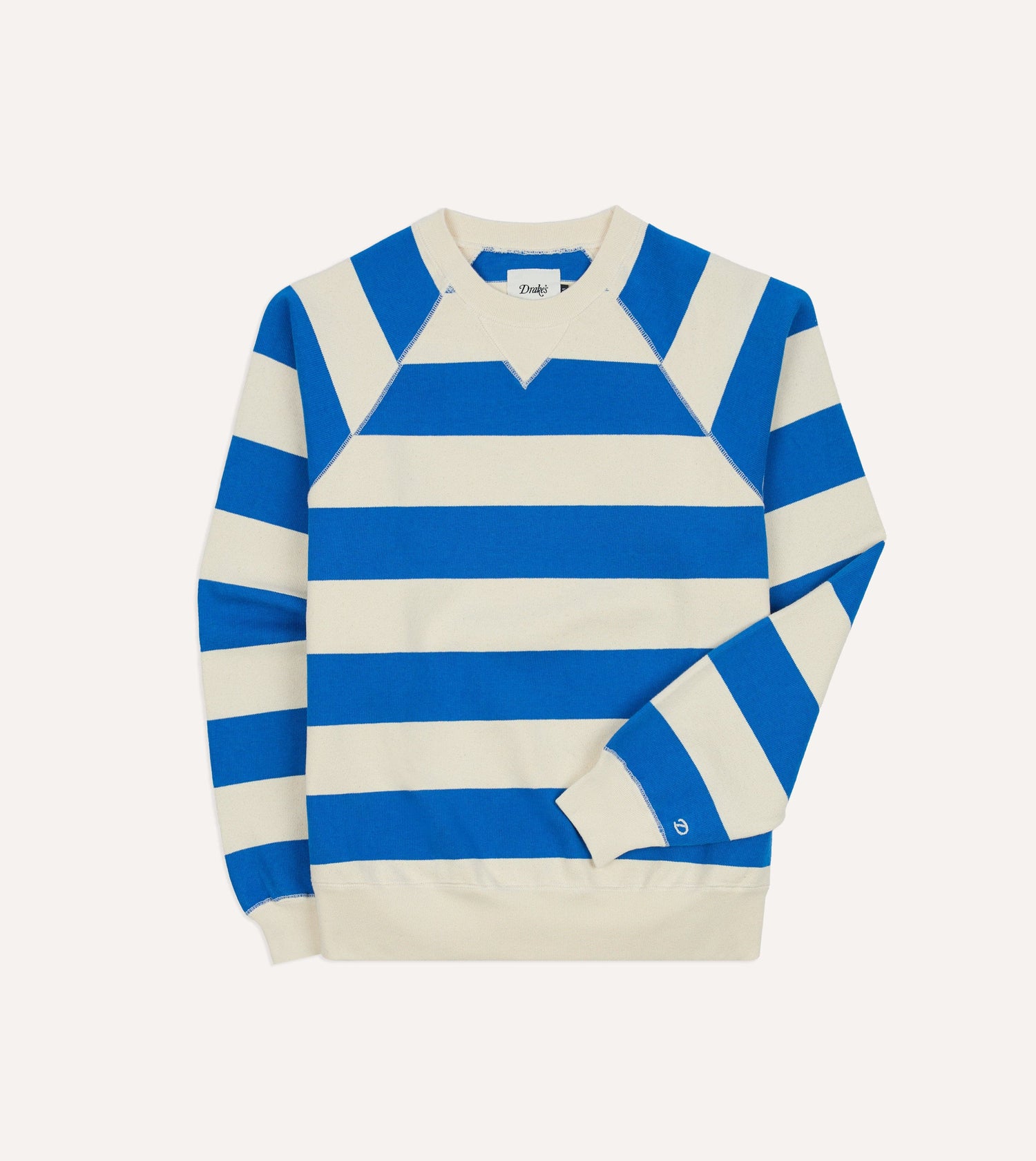 Blue and Antique White Stripe Cotton Raglan Sweatshirt