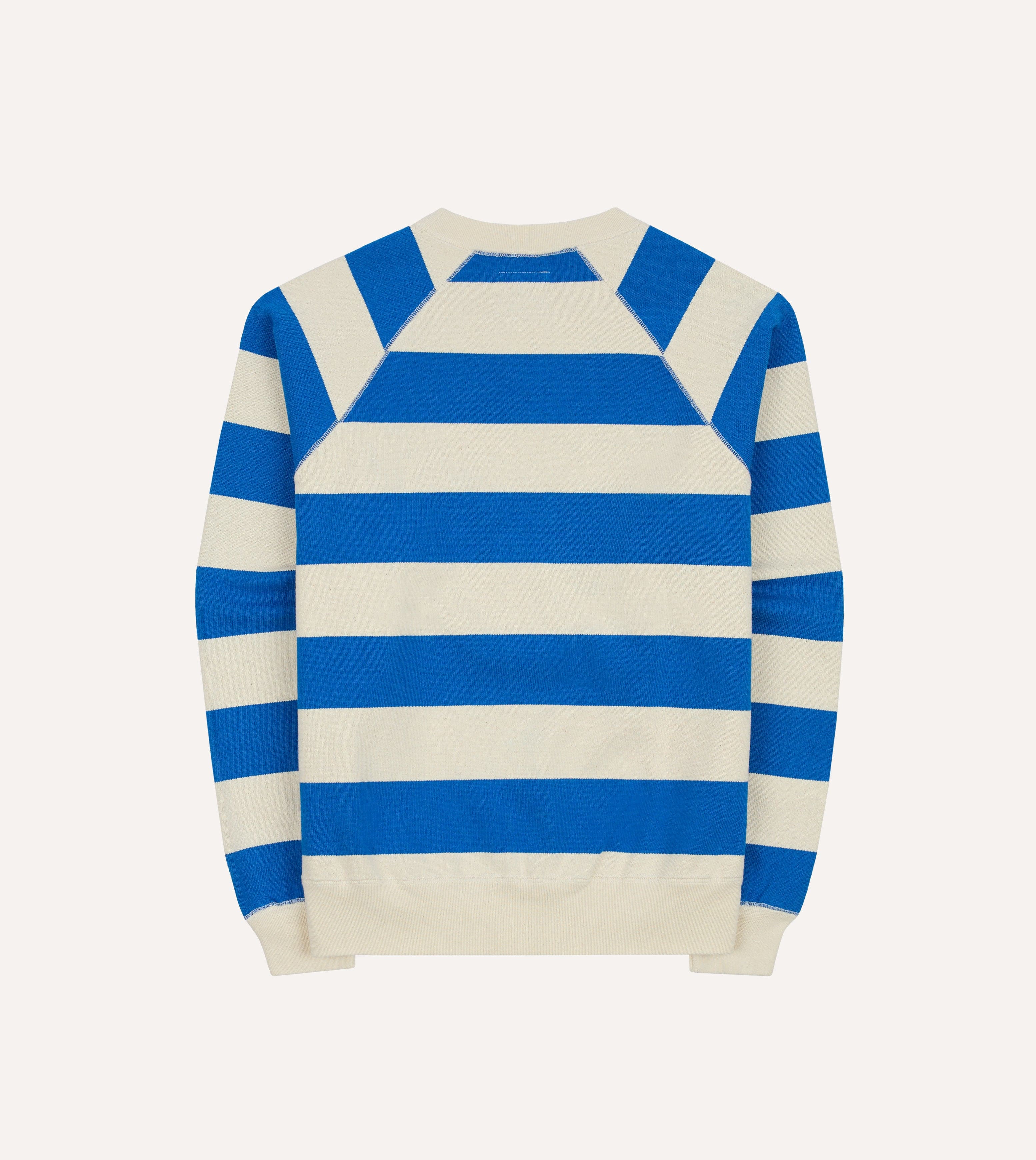Blue and Antique White Stripe Cotton Raglan Sweatshirt