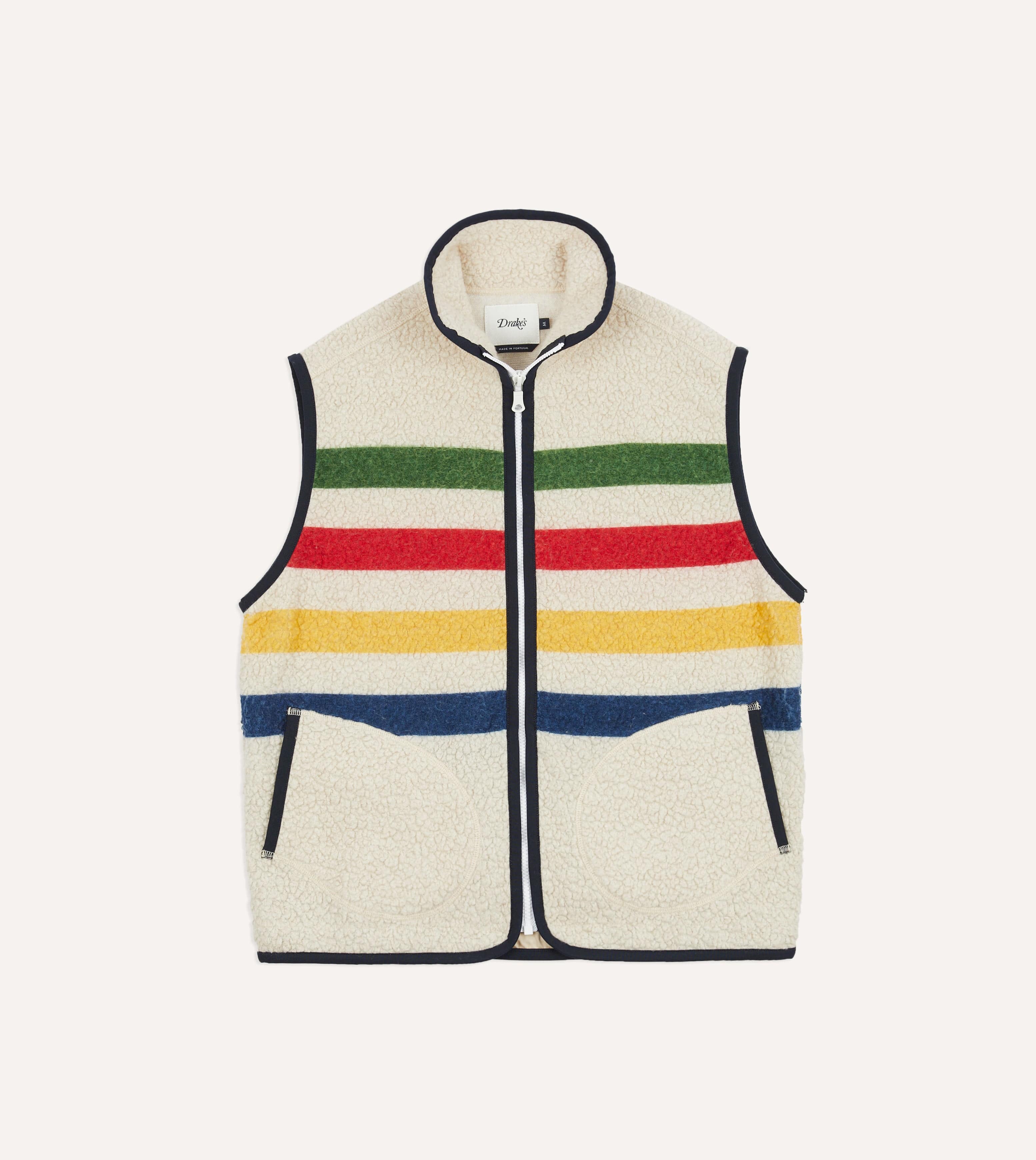 Ecru Stripe Boucle Wool Zip Fleece Vest