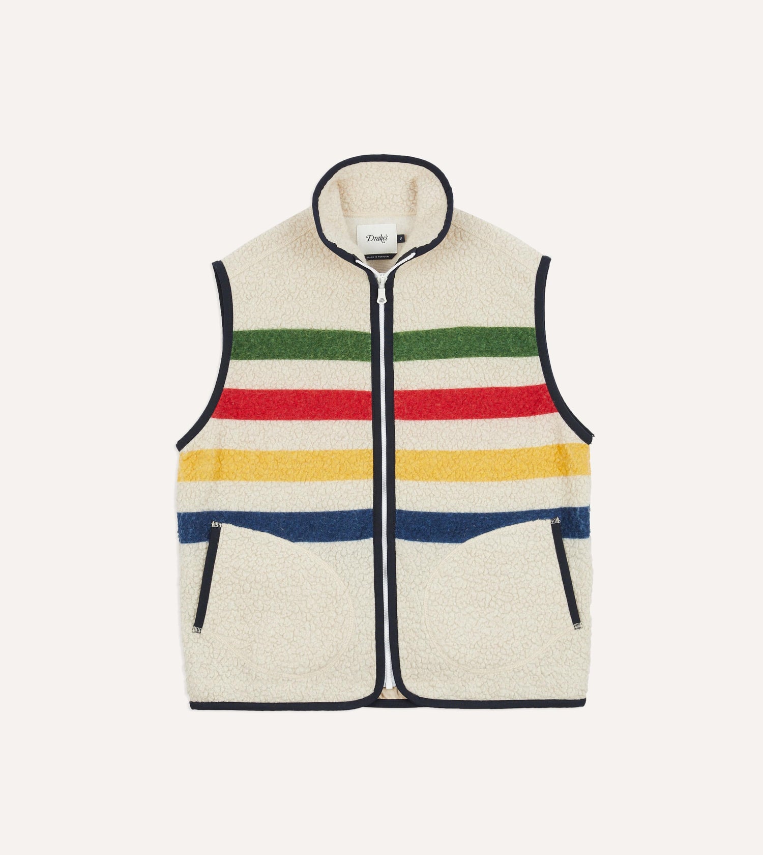 Ecru Stripe Boucle Wool Zip Fleece Vest