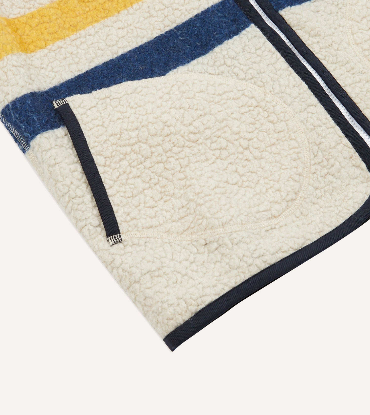 Ecru Stripe Boucle Wool Zip Fleece Vest