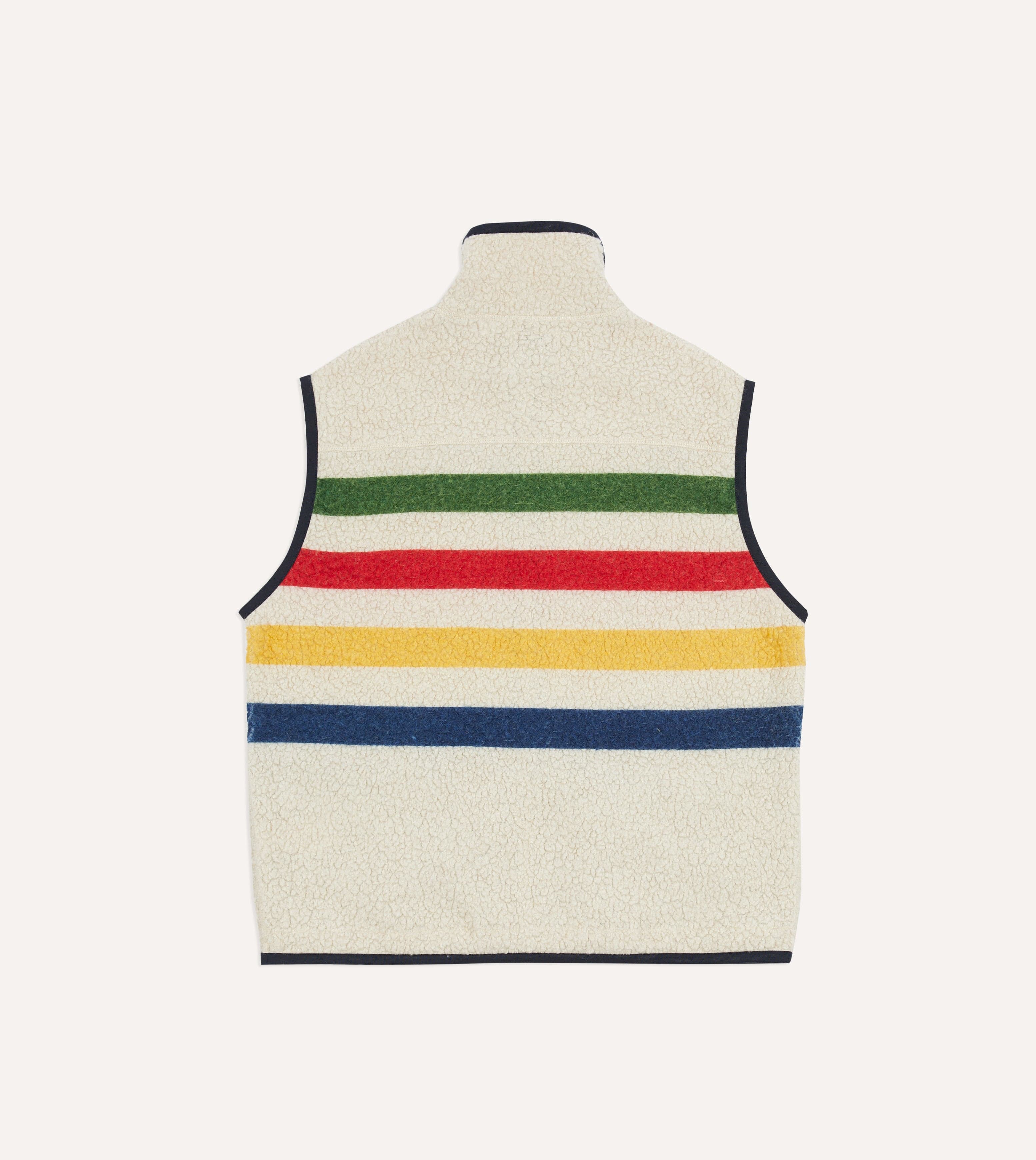 Ecru Stripe Boucle Wool Zip Fleece Vest